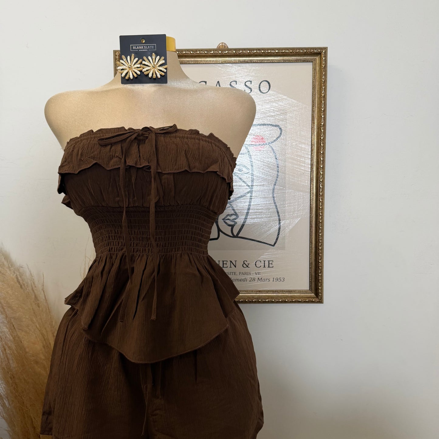 Smocked Tube Top Shorts Two piece set-Choco