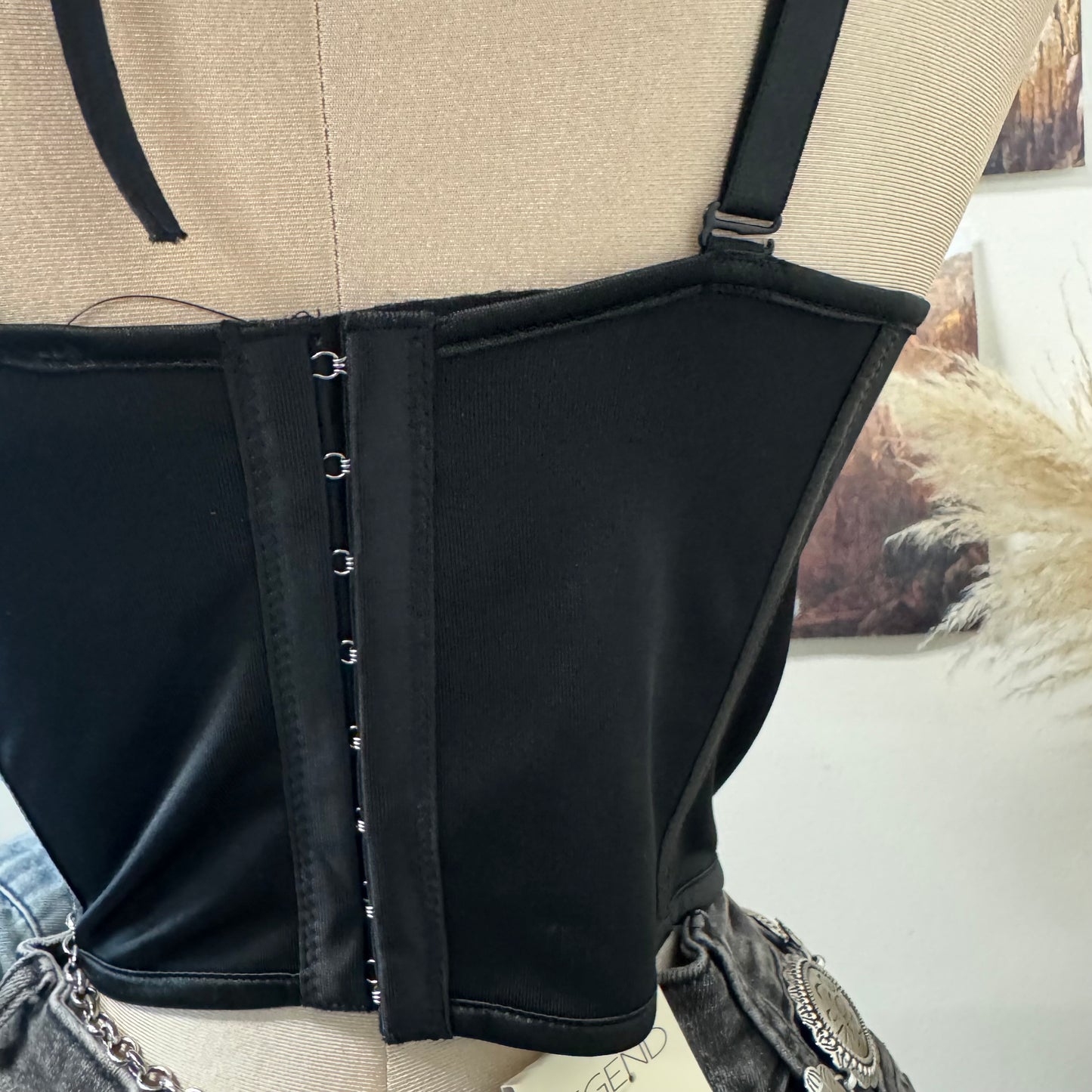 Satin SweetHeart Corset Top-Black
