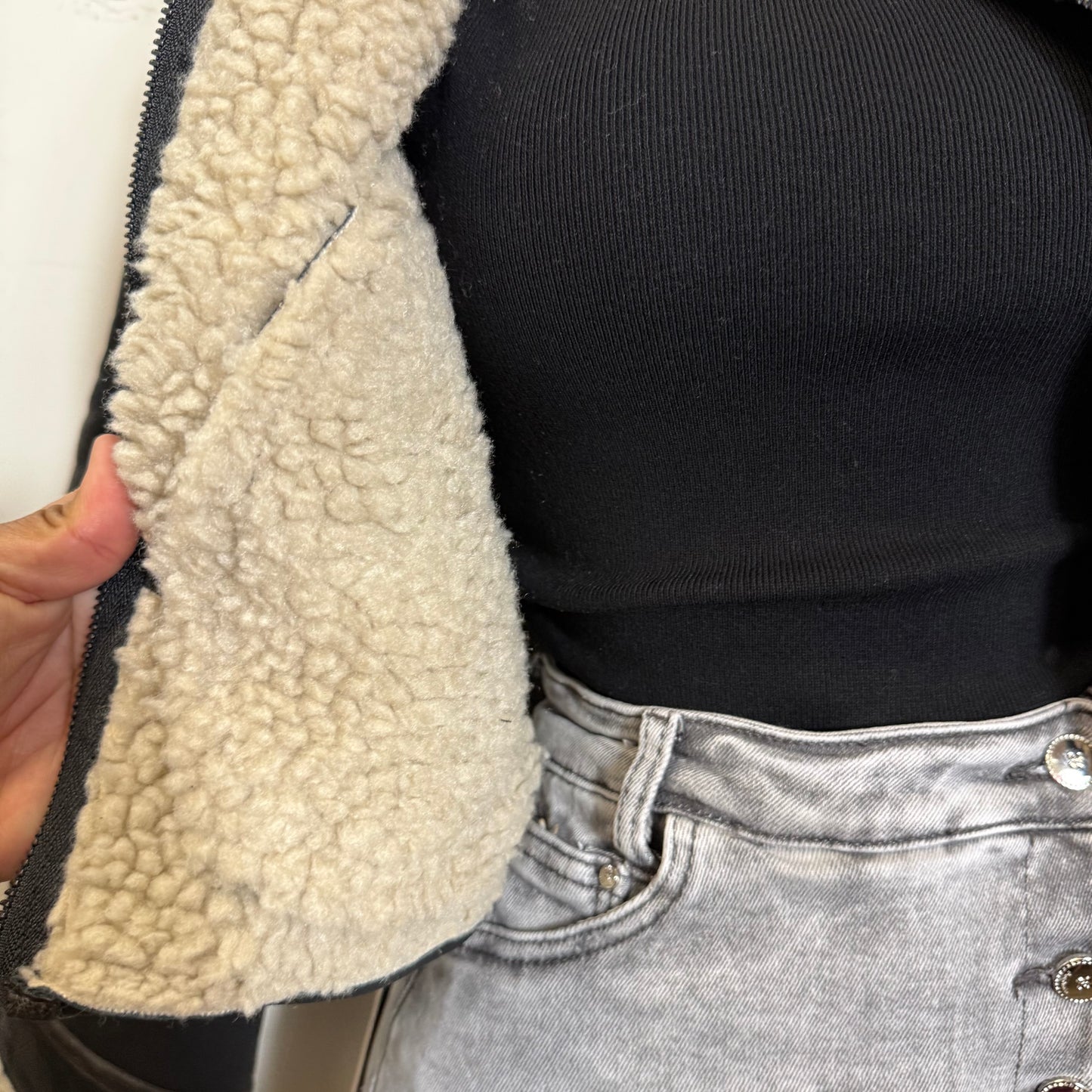 Sherpa lined Leather Jacket-Black