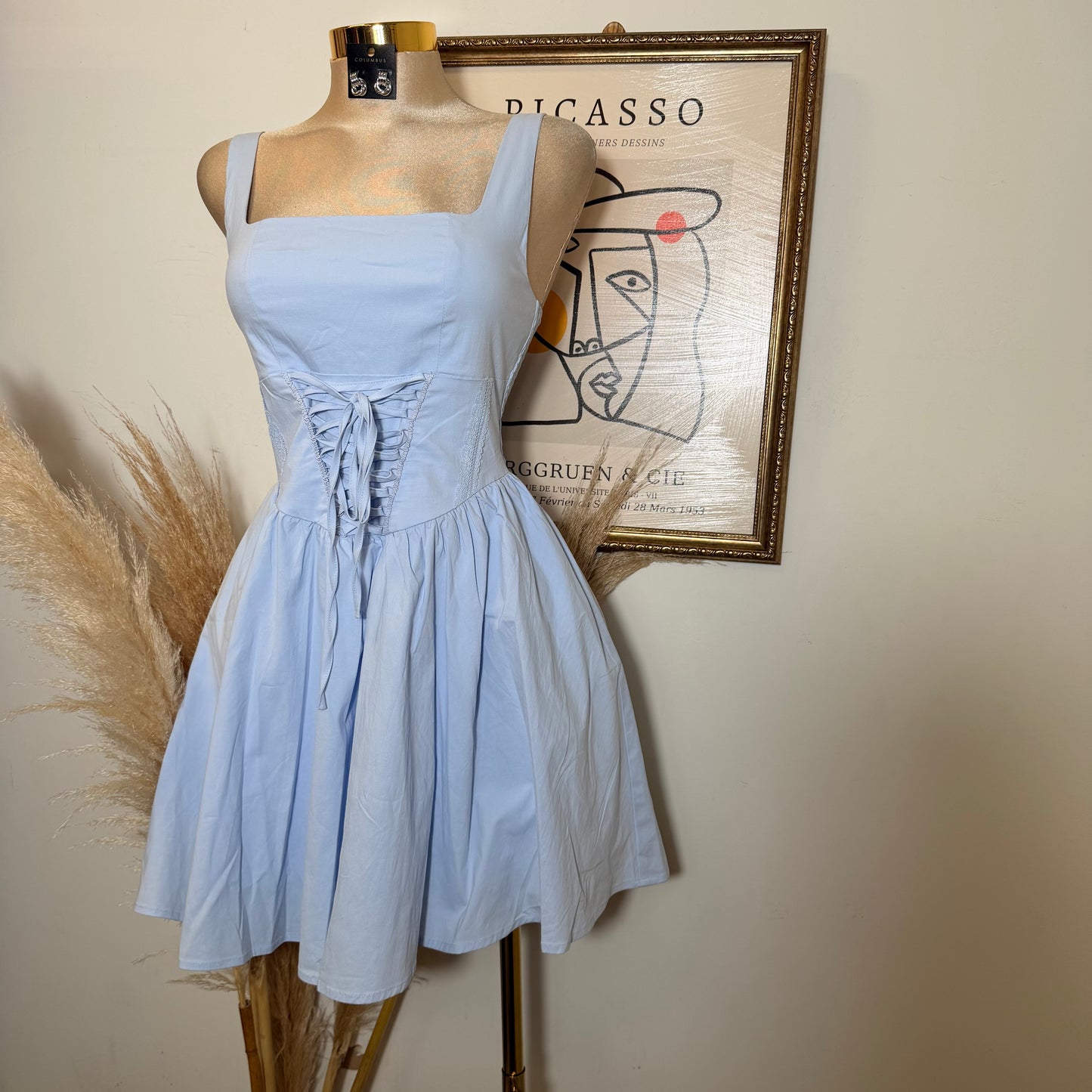 Corset Midi Dress-Blue