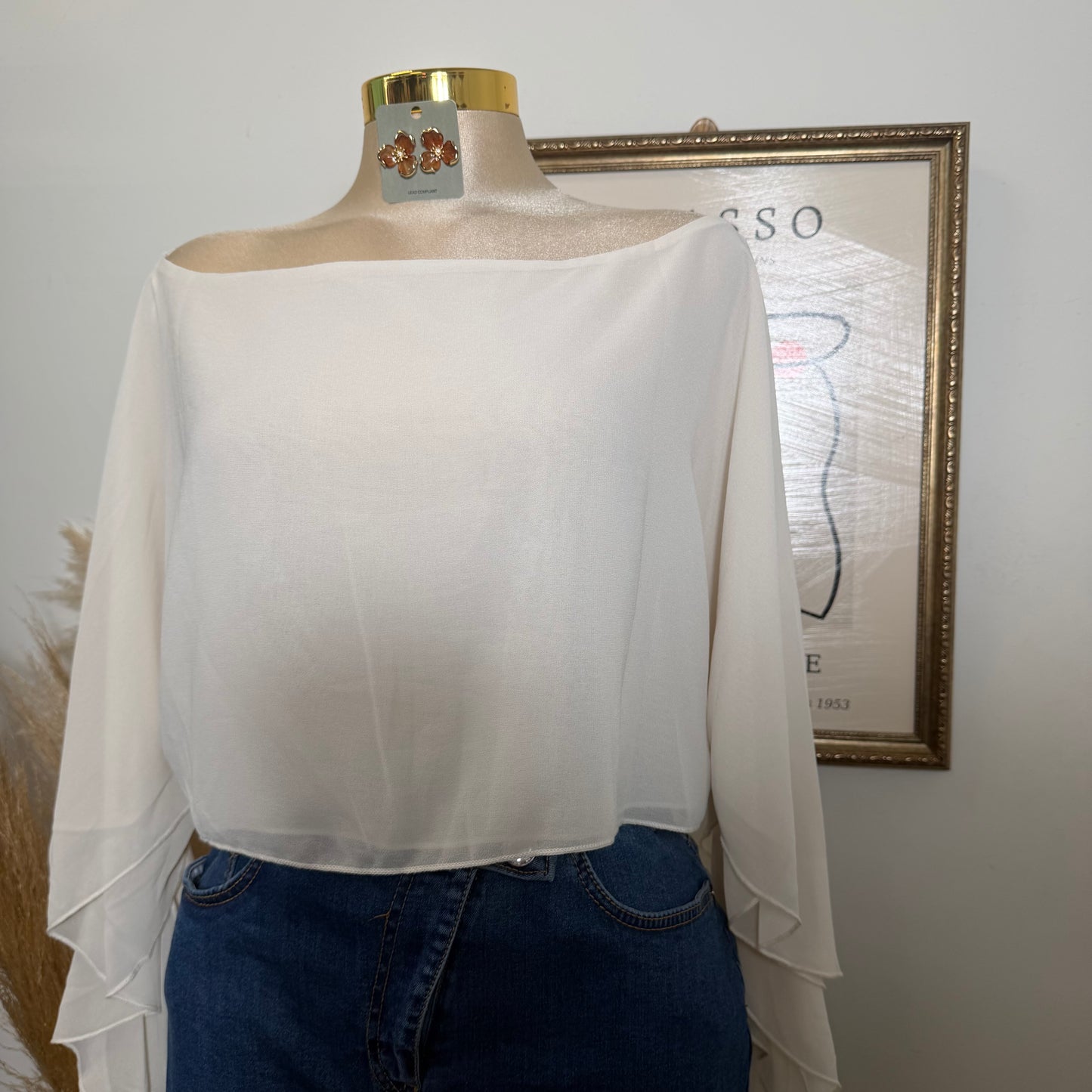 Sheer One-Shoulder Drape Crop Top-Cream