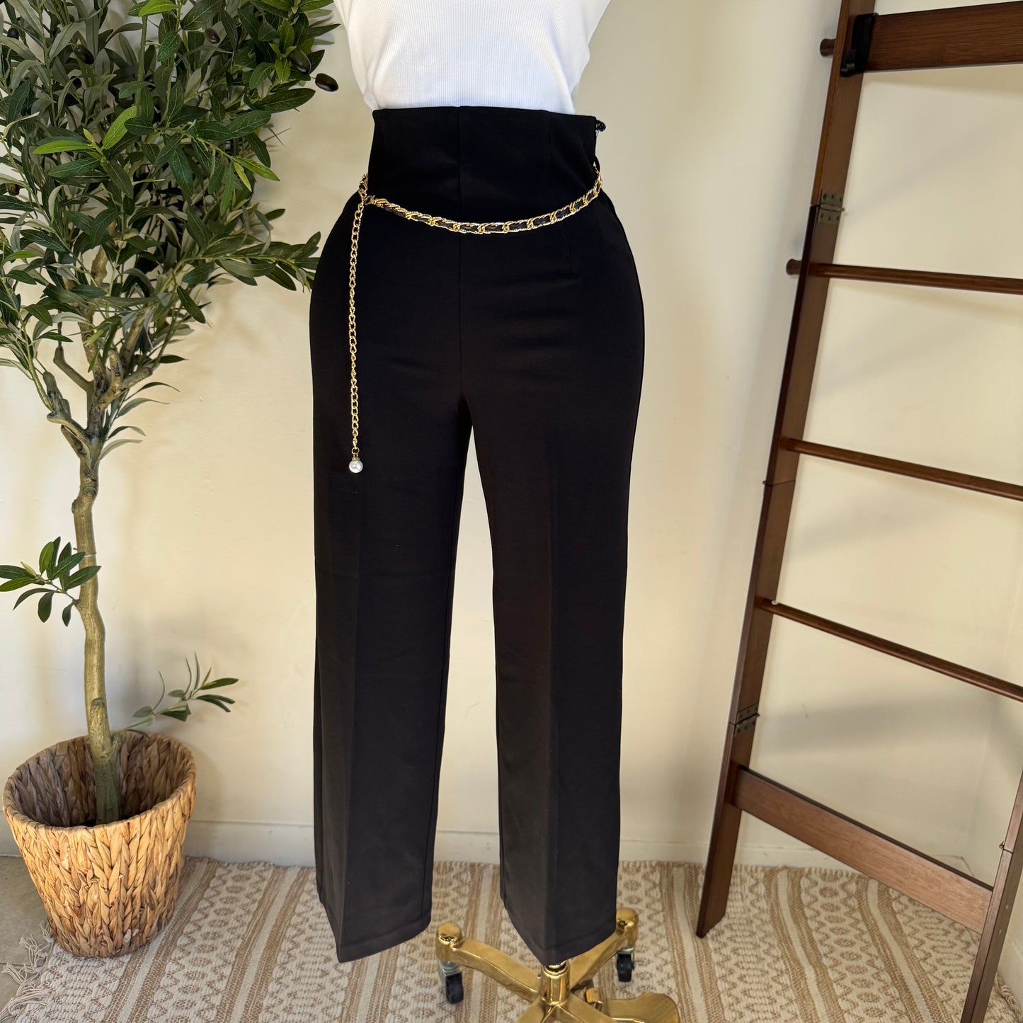 Dressy Pant with Chain- Black