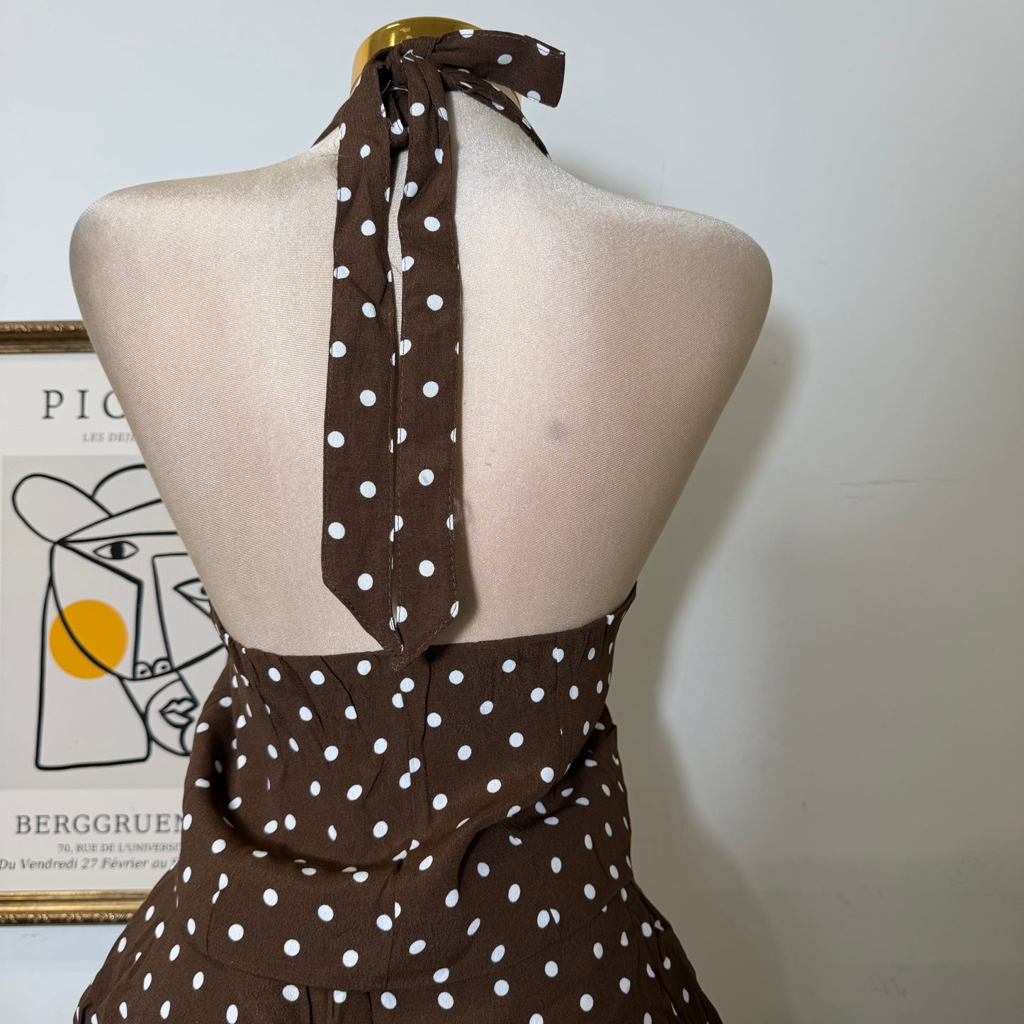 Polka Dot Halter skort Set-Mocha
