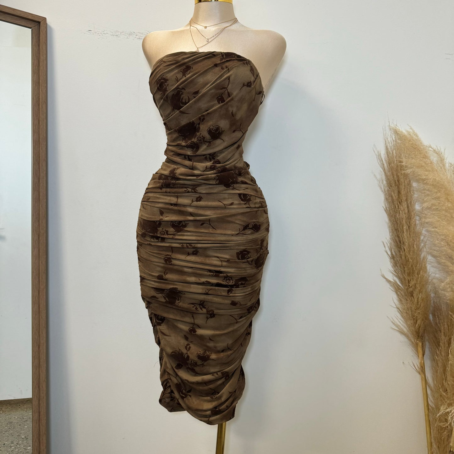 Kiora Strapless Dress-Brown