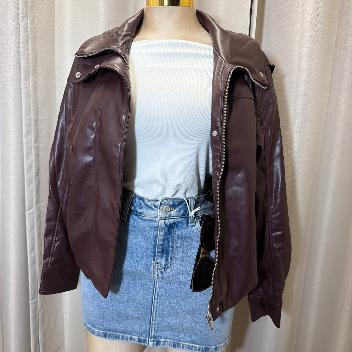 Leather Bomber Jacket-Burgundy
