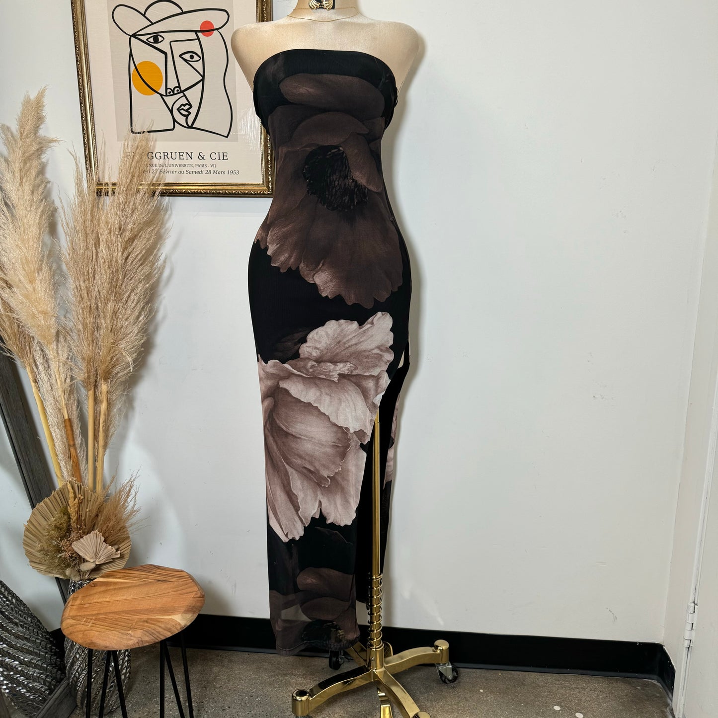 Tube Slit Maxi Dress-Brown
