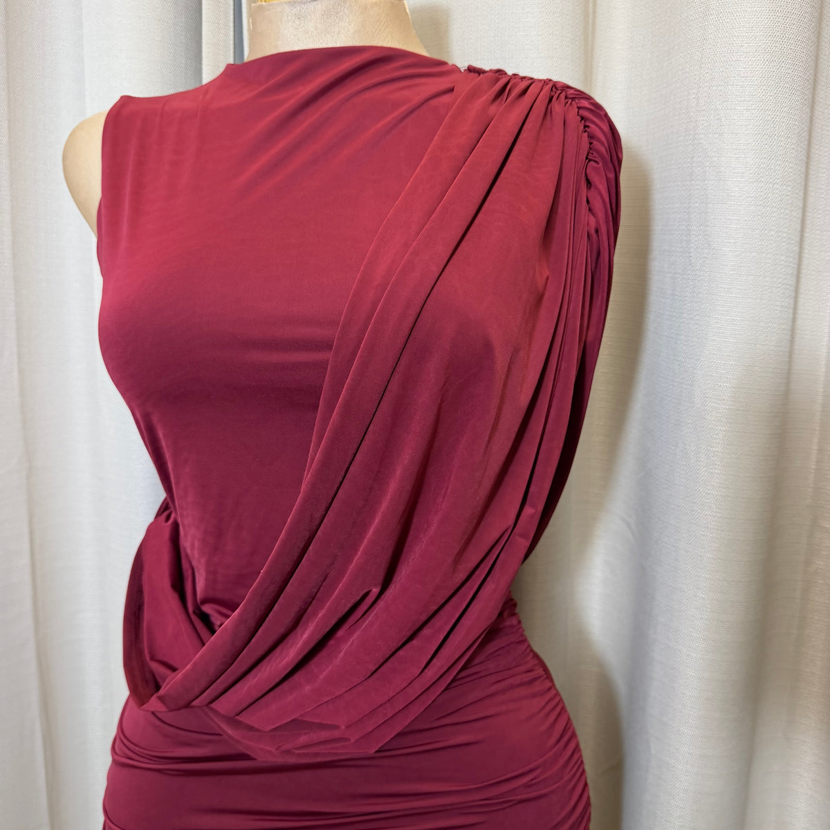 Draped Mock Dress-Burgundy