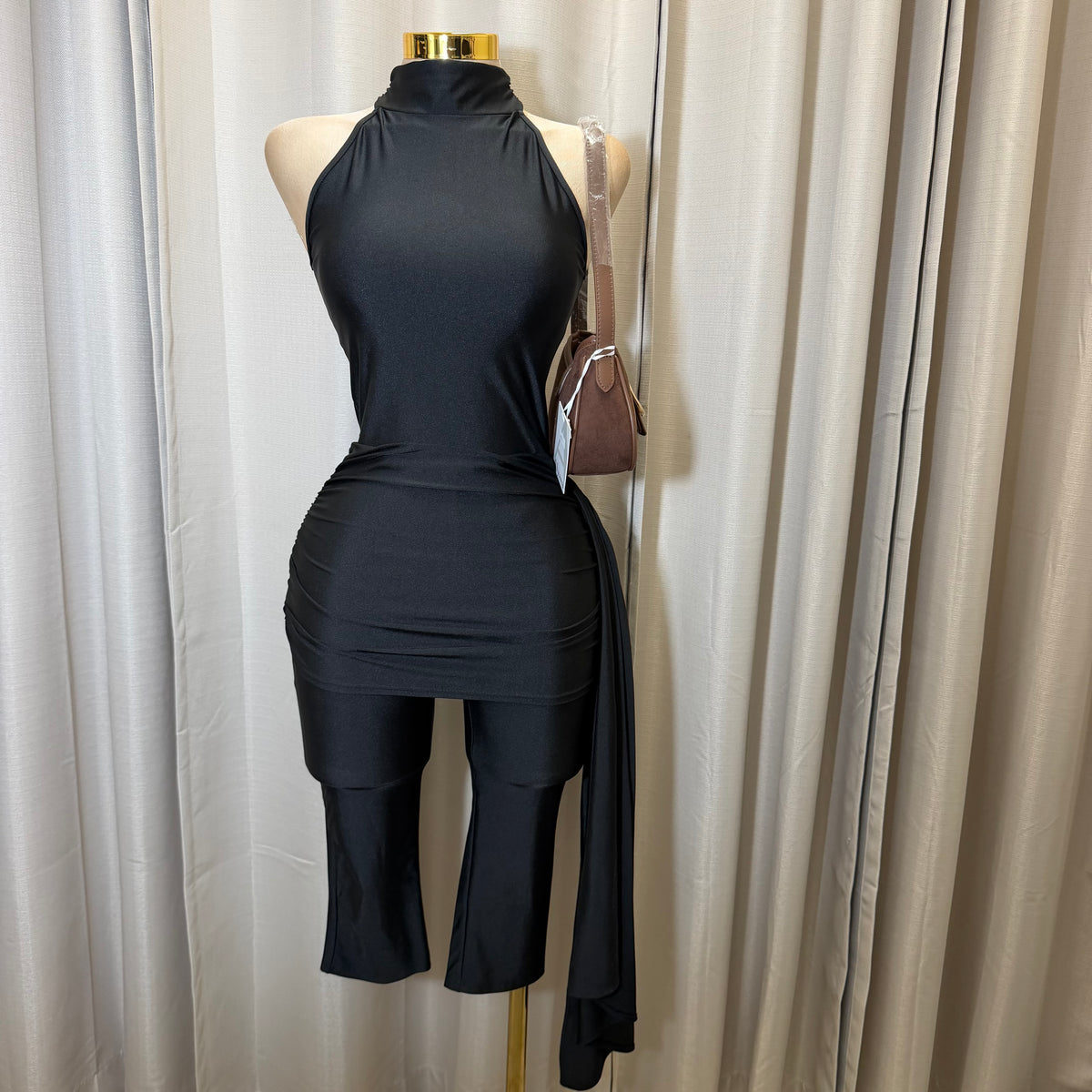 Mock Neck Capri Jumpsuit-Black