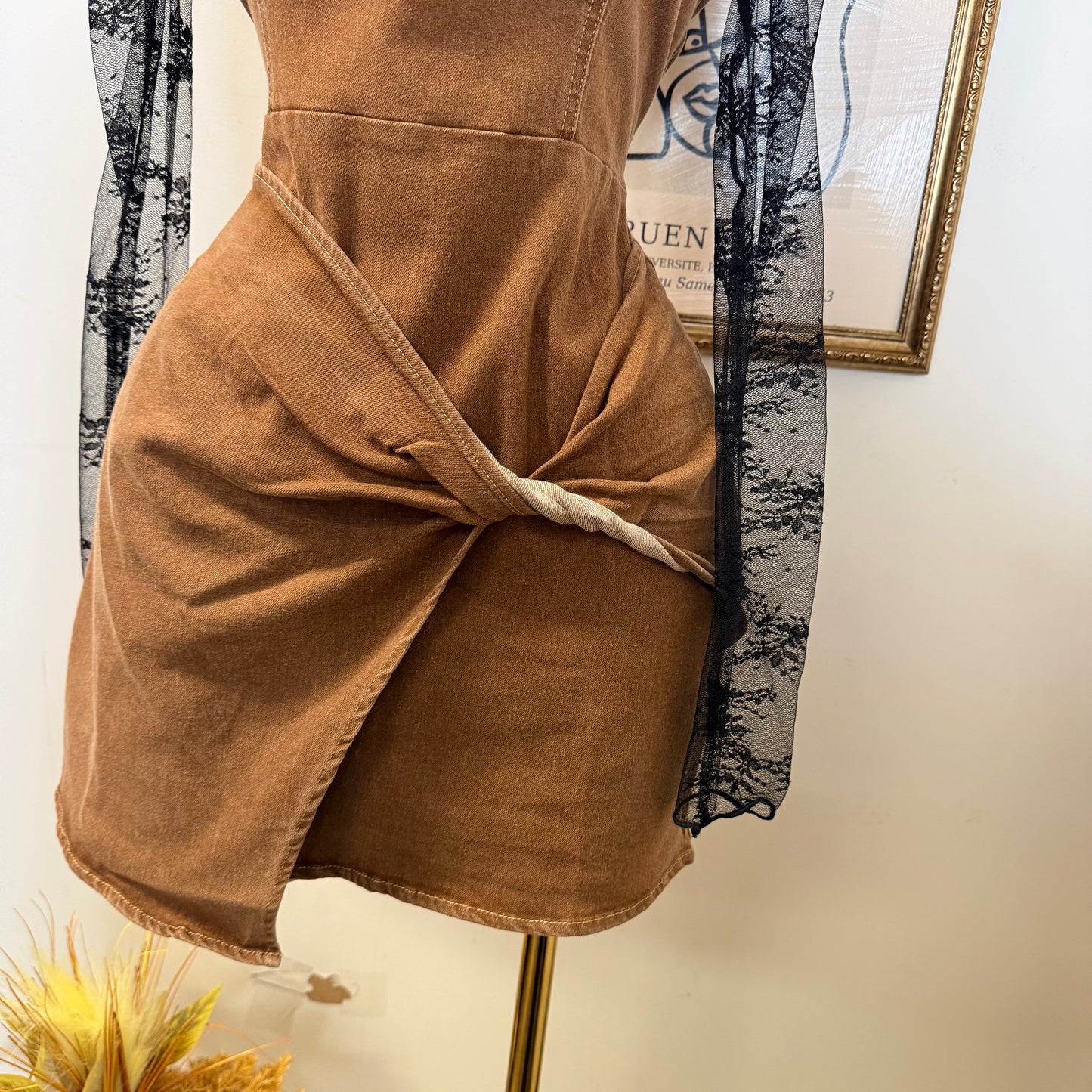 Sleeveless Dress with Back Hook Zipper-Mocha