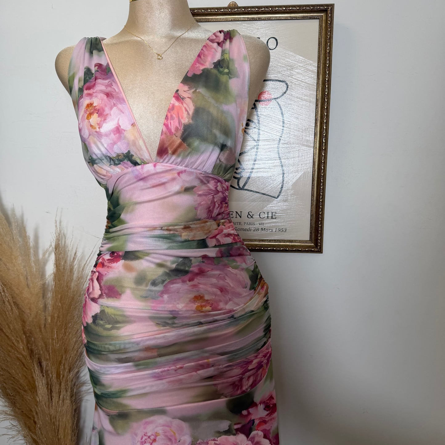 Flower Print Mesh Maxi Dress-Mauve Combo