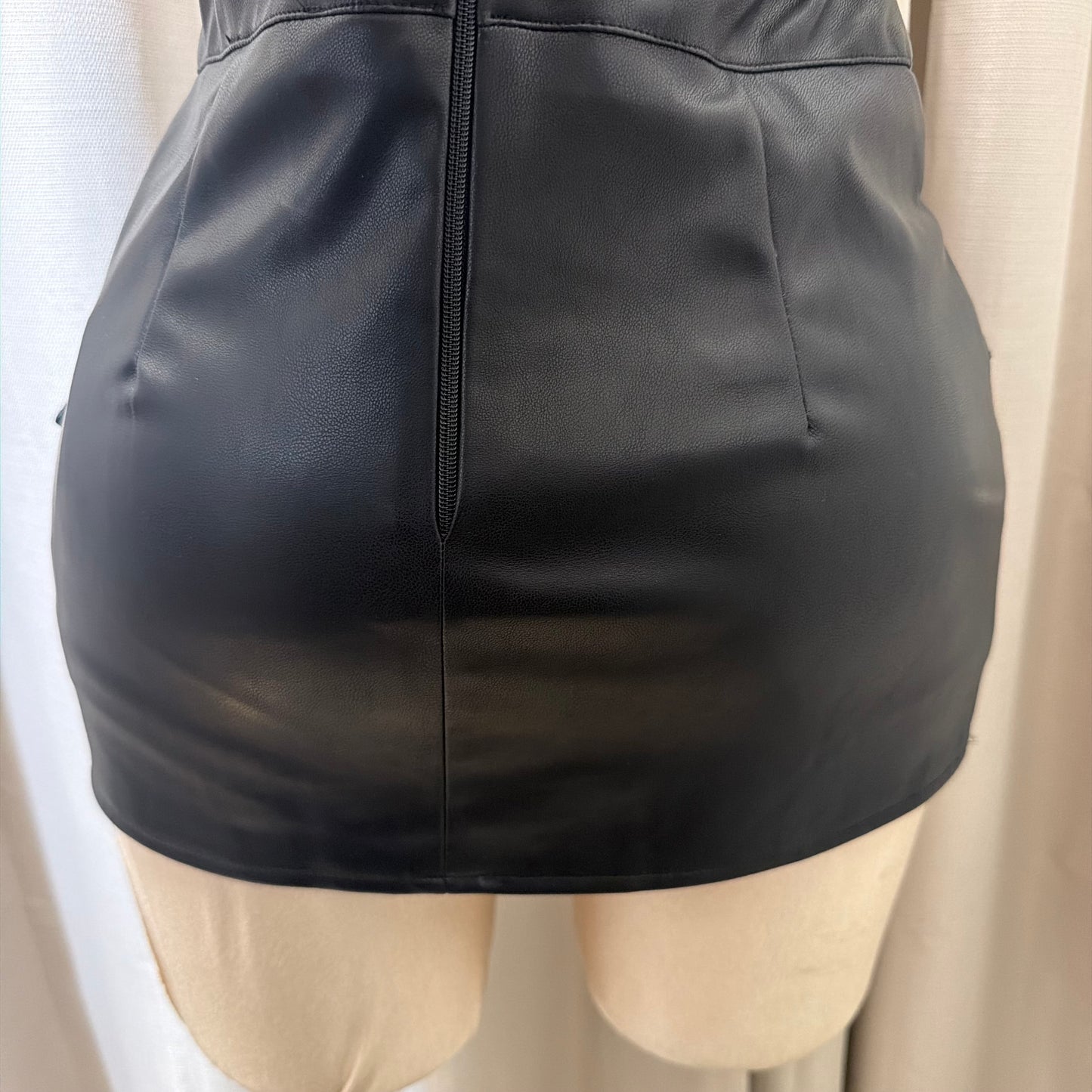 Faux Leather Skort with silver Detail-Black