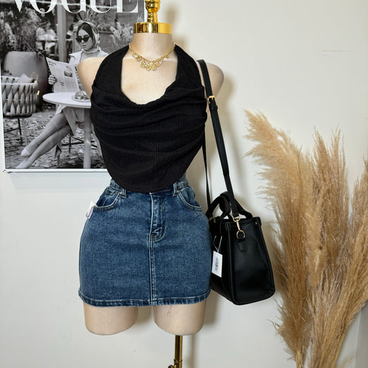 Cowl Crop Top-black