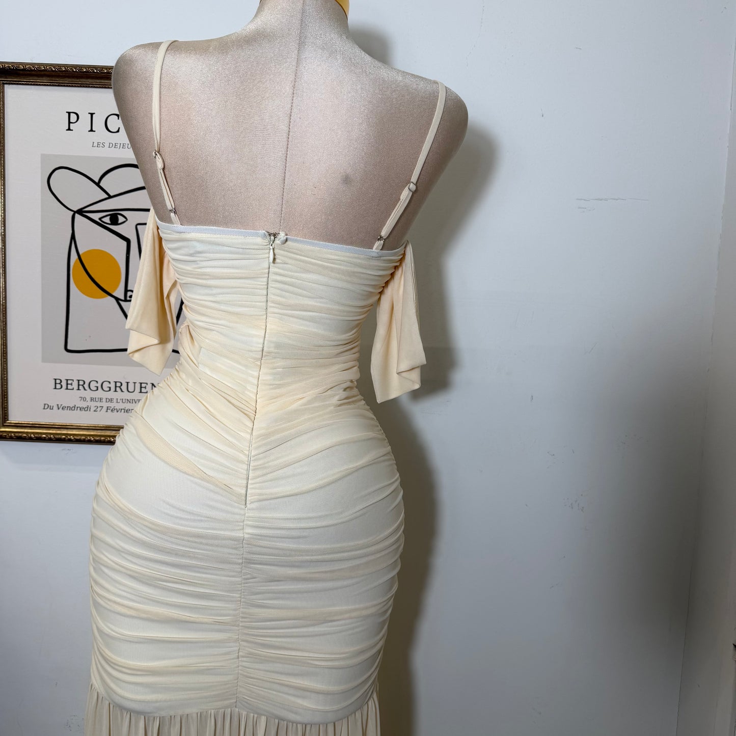 Ruched Long Maxi Dress-Cream