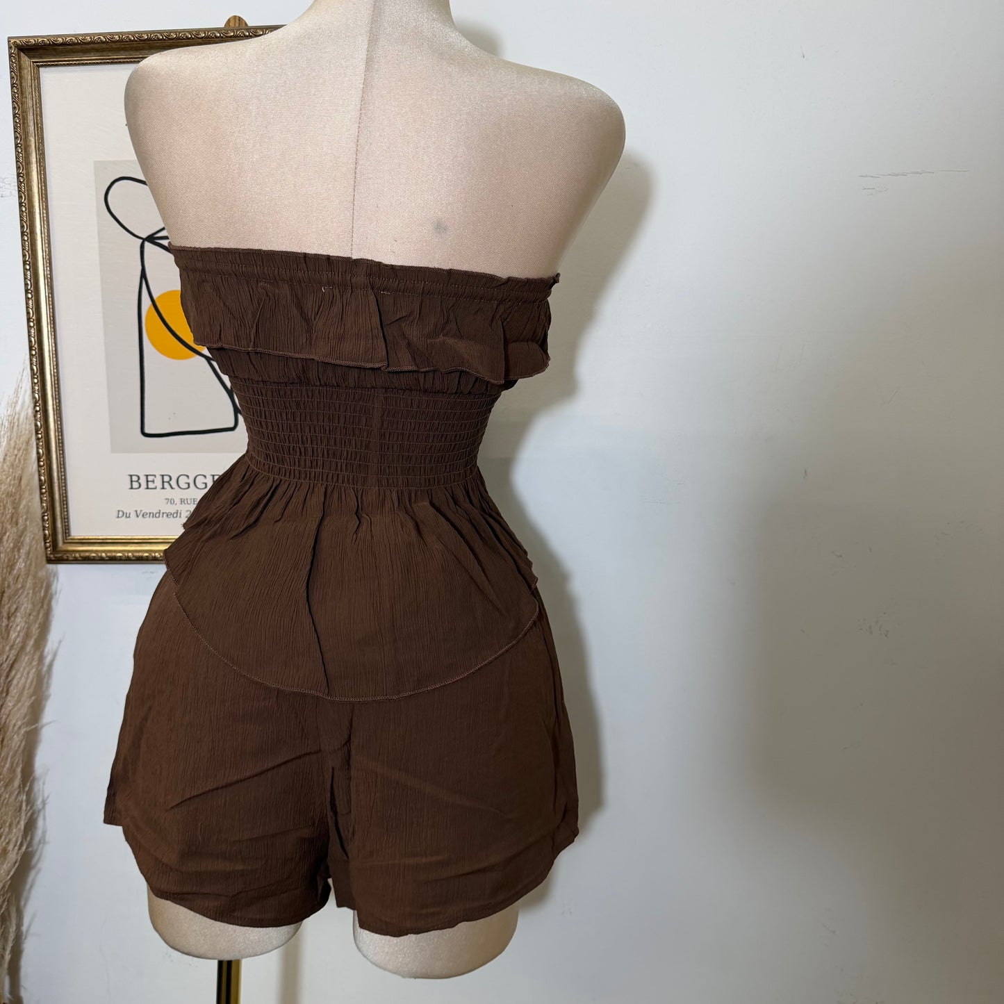 Smocked Tube Top Shorts Two piece set-Choco