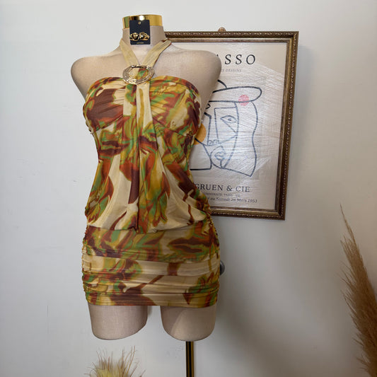 Multi Color Mesh with Metal Trim Mini dress-Yellow
