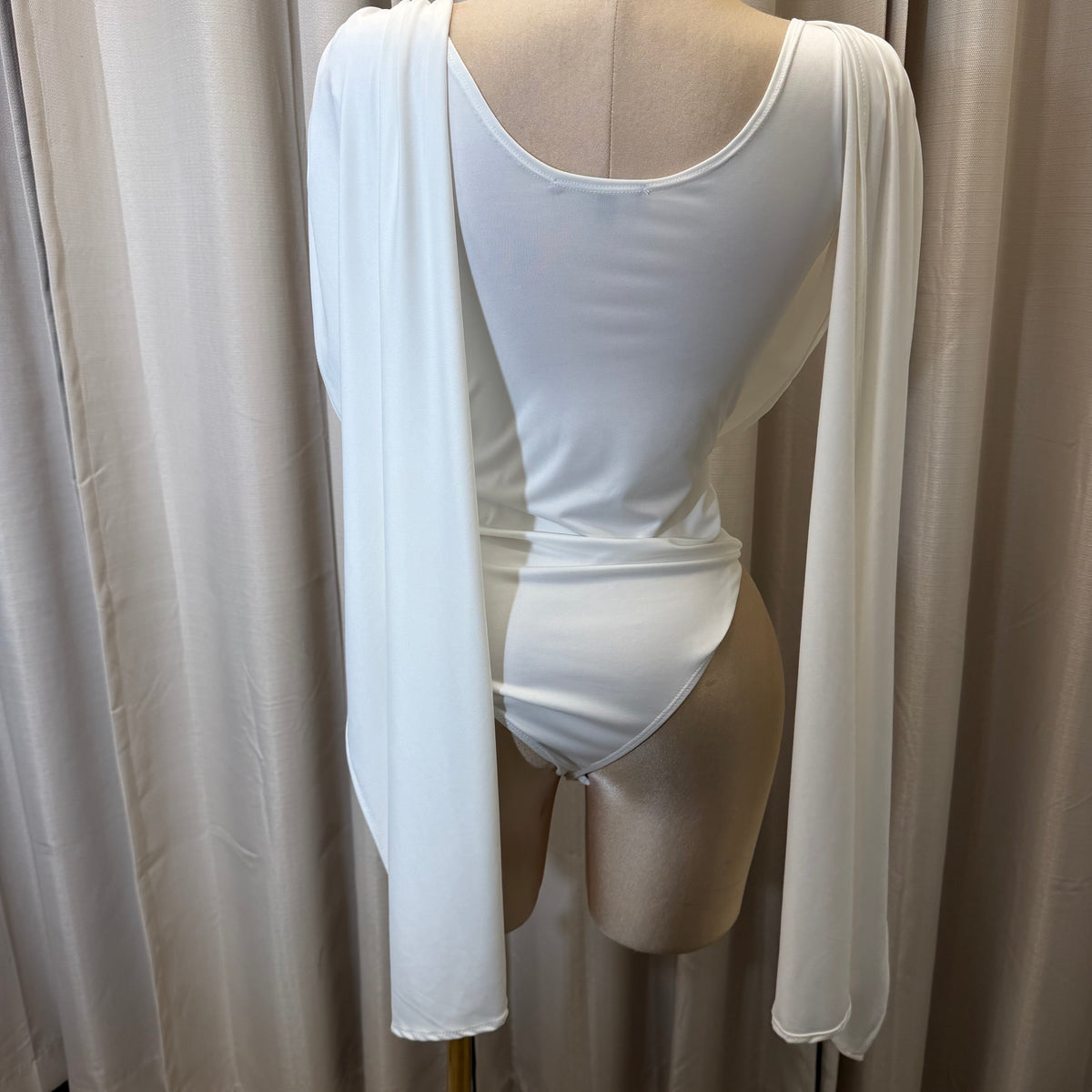 Draped Bodysuit Long sleeve-White