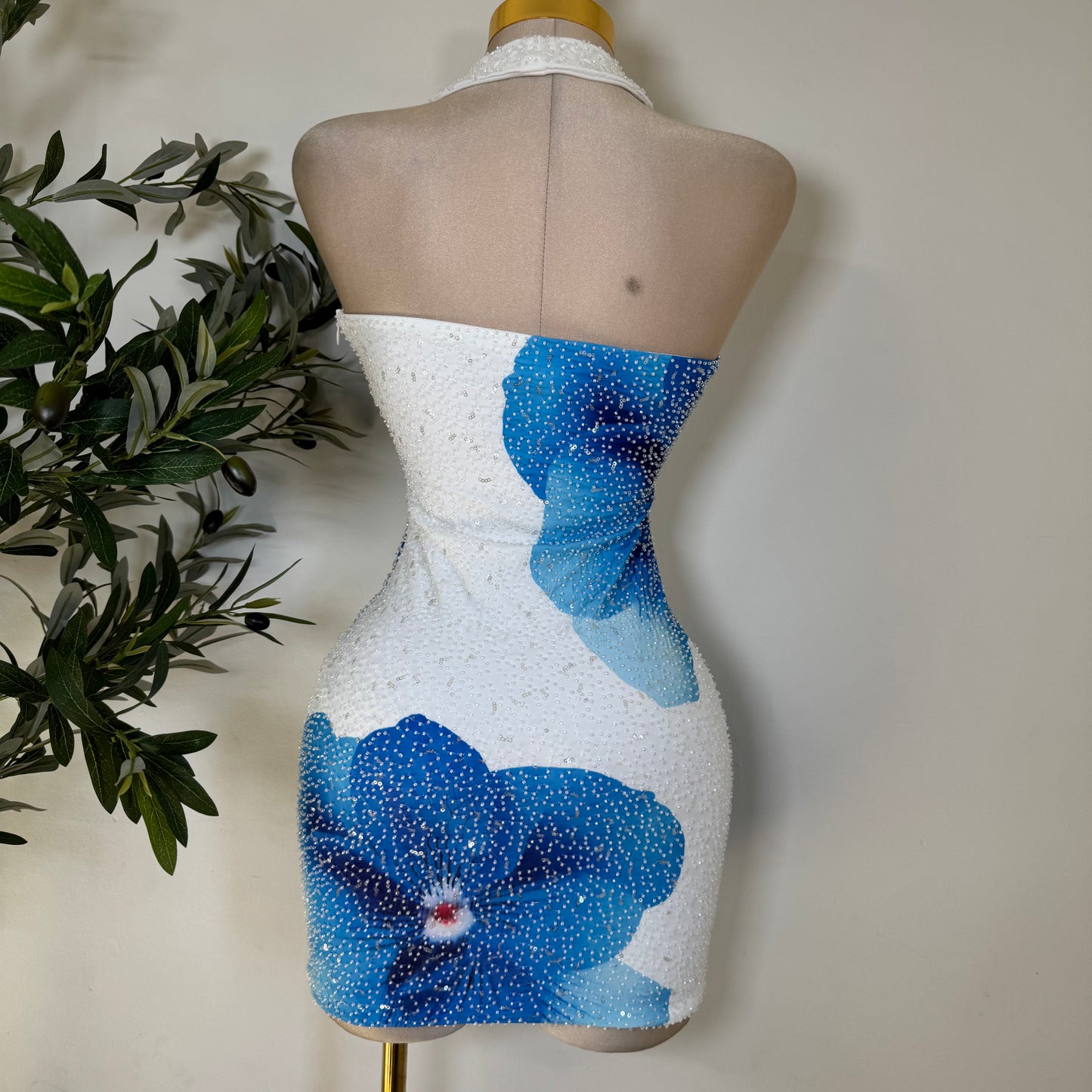 Tropicana Mesh Beads Dress-Blue