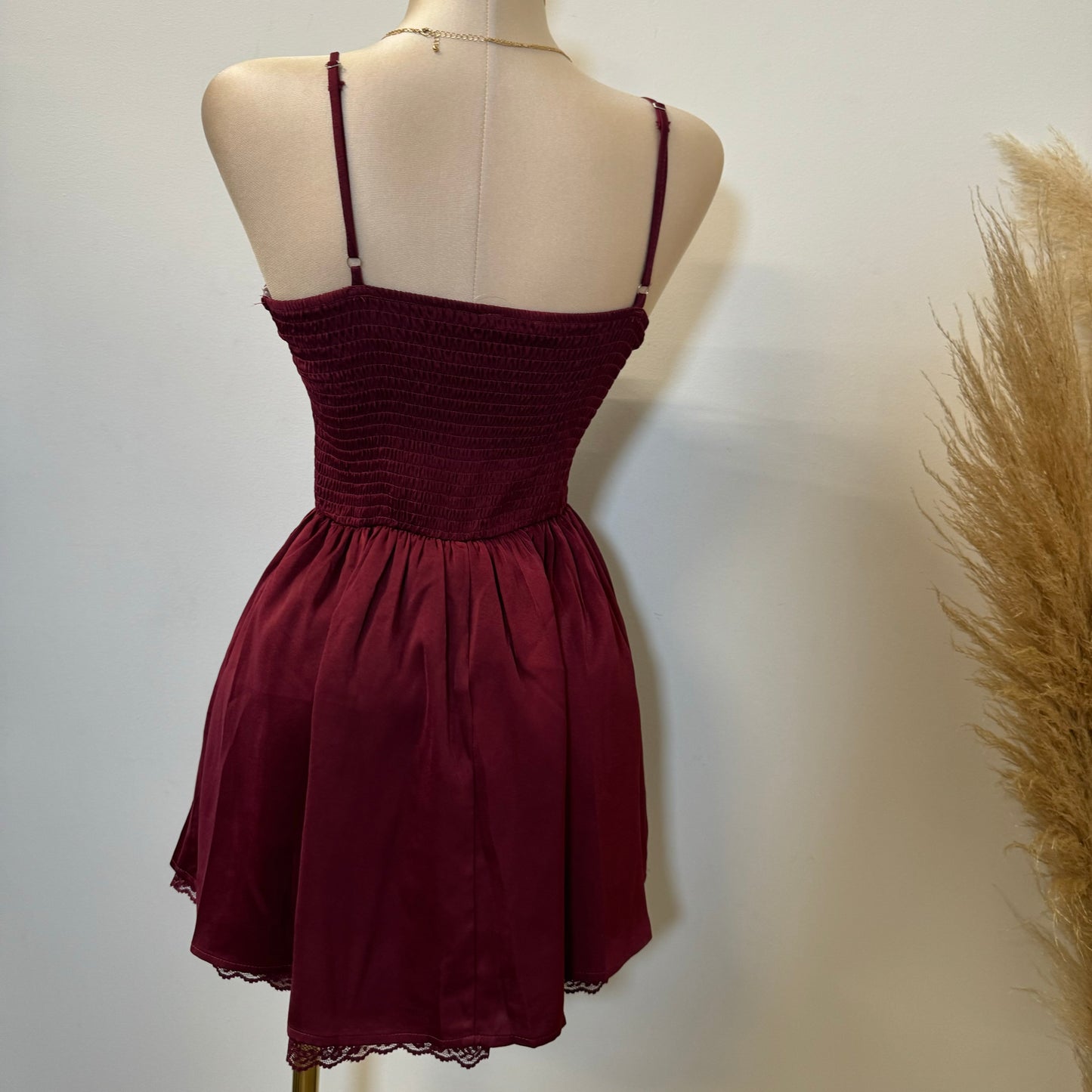 Corset Satin Dress-Burgundy