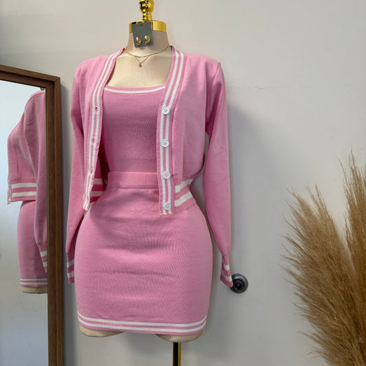 Liza Three piece Skirt Set-Pink
