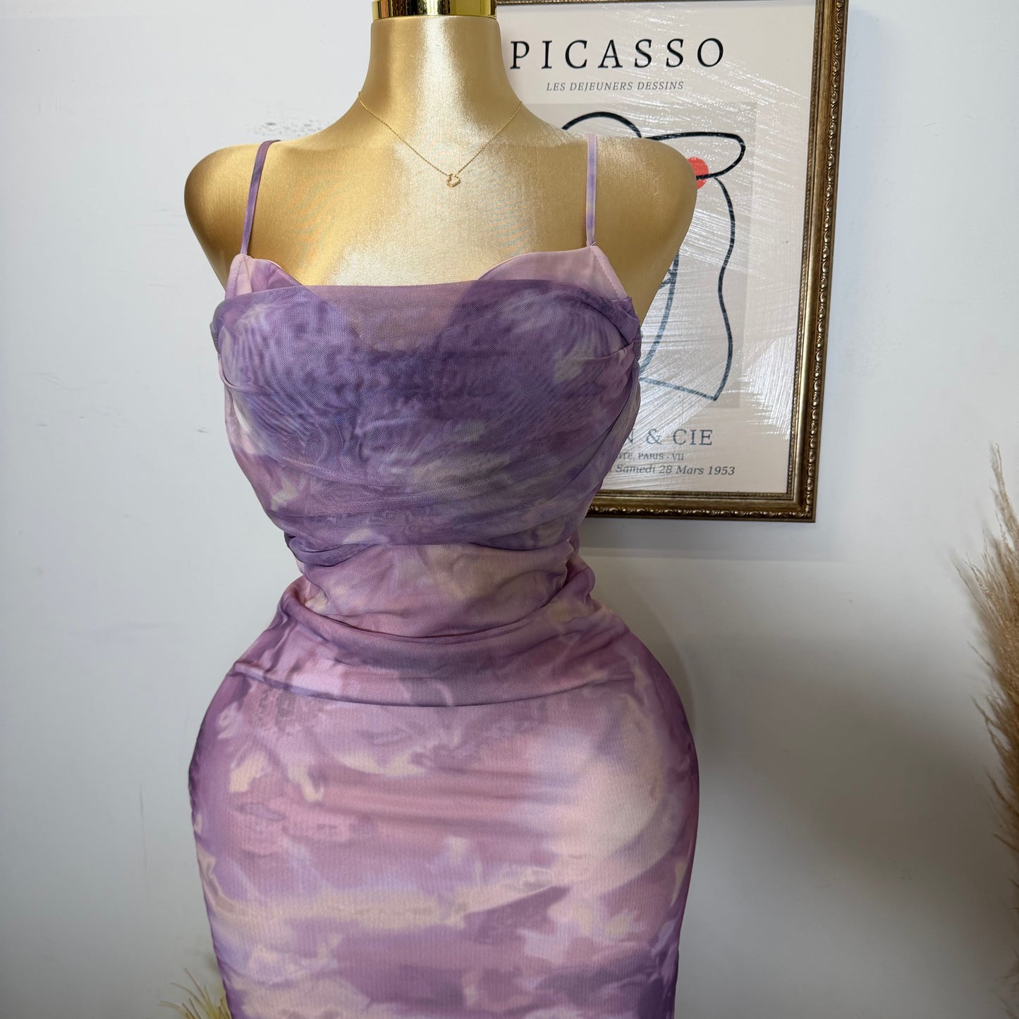 Drapped Cowl Neck Strappy Long Dress-Pink