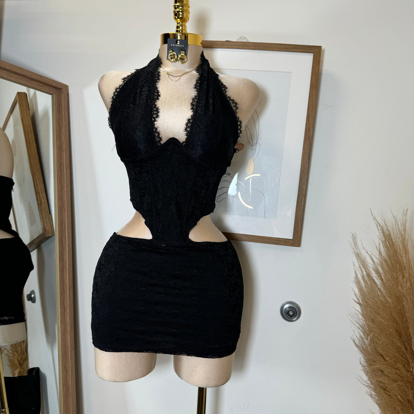 Luna Lace Corset Mini Dress-Black