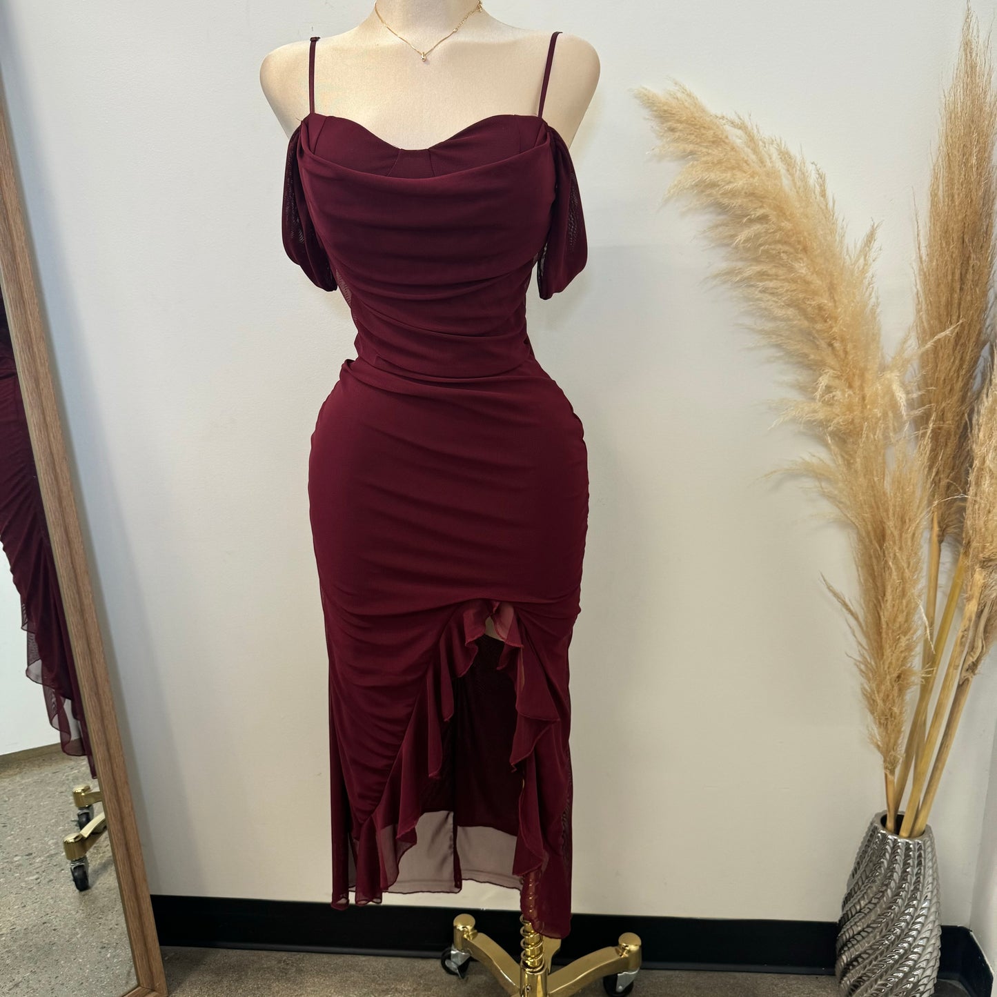 Zavala Mesh Dress-Burgundy