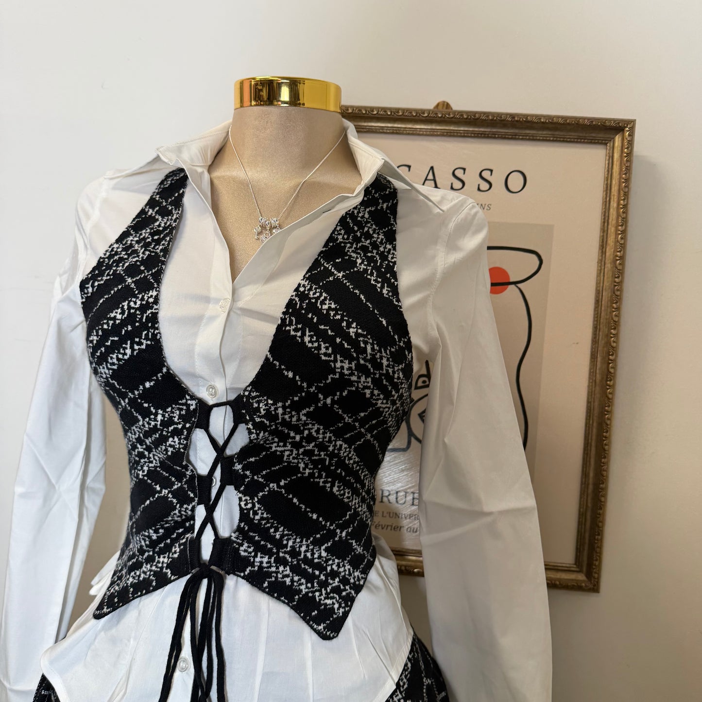 Halter Plaid Skirt Two Piece Set -Black