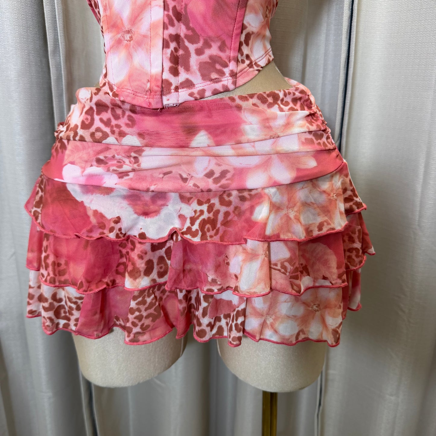Halter Pink Corset Skirt Set-Pink