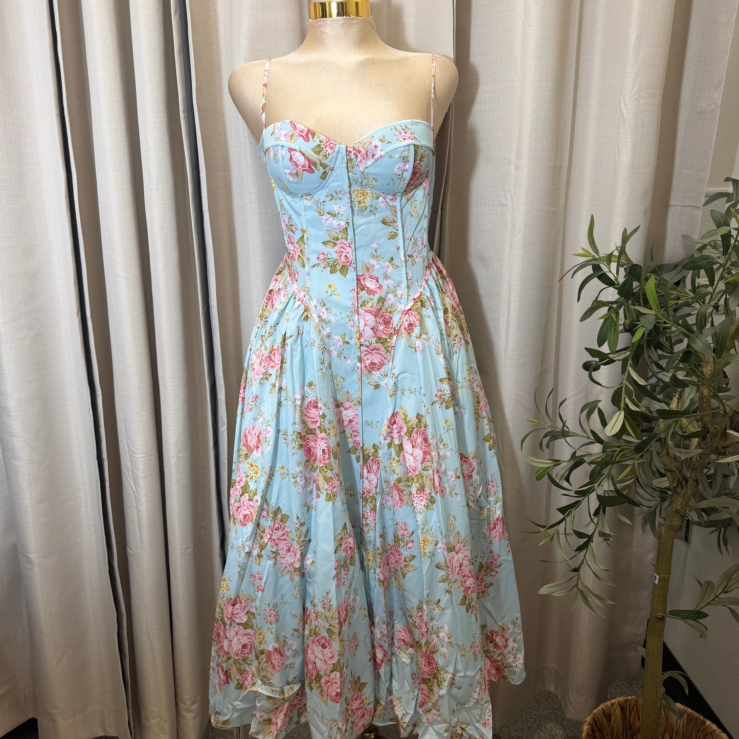 Floral Print Adjustable Straps Loose Maxi Dress-Light blue