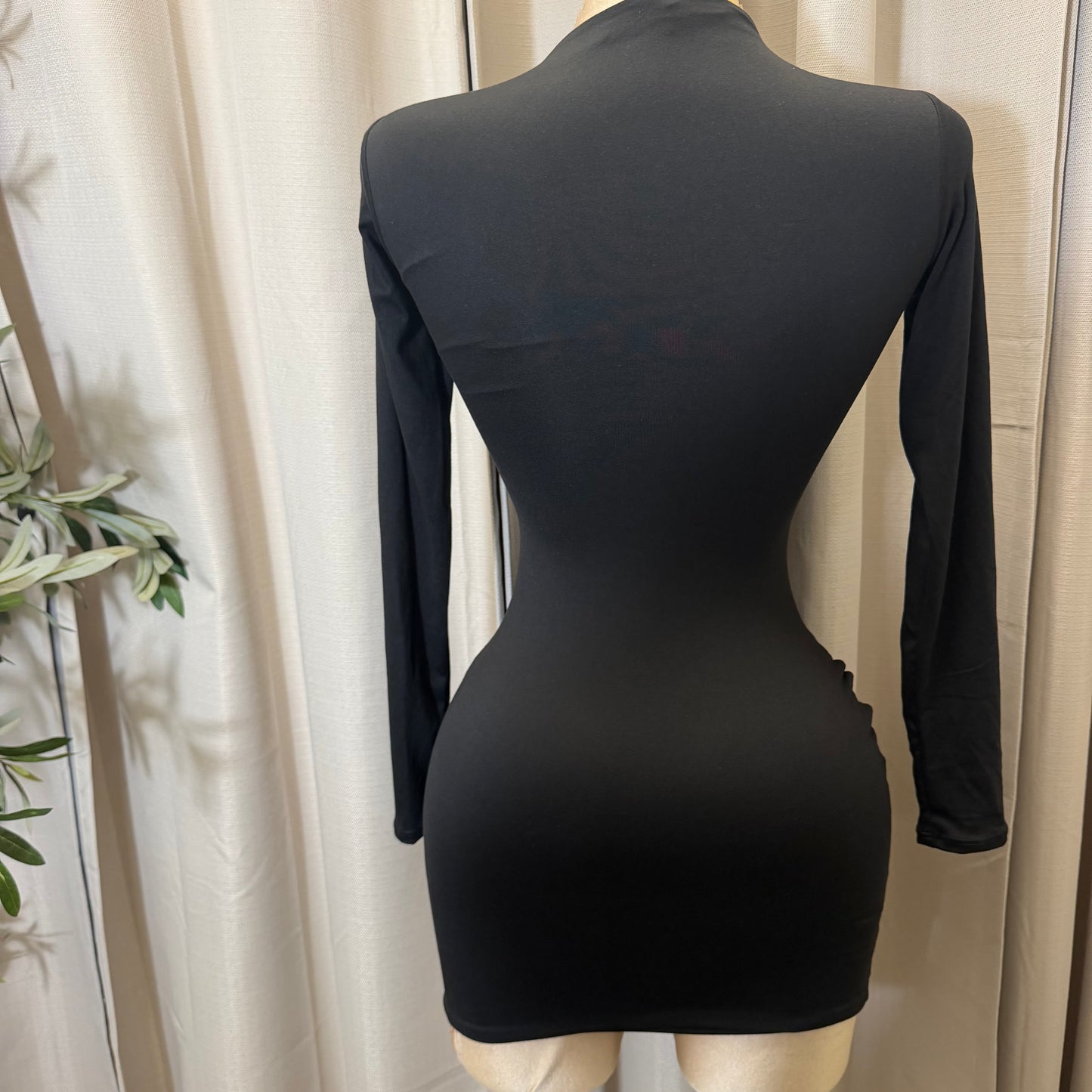 Long Sleeve Double Layered Dress-Black