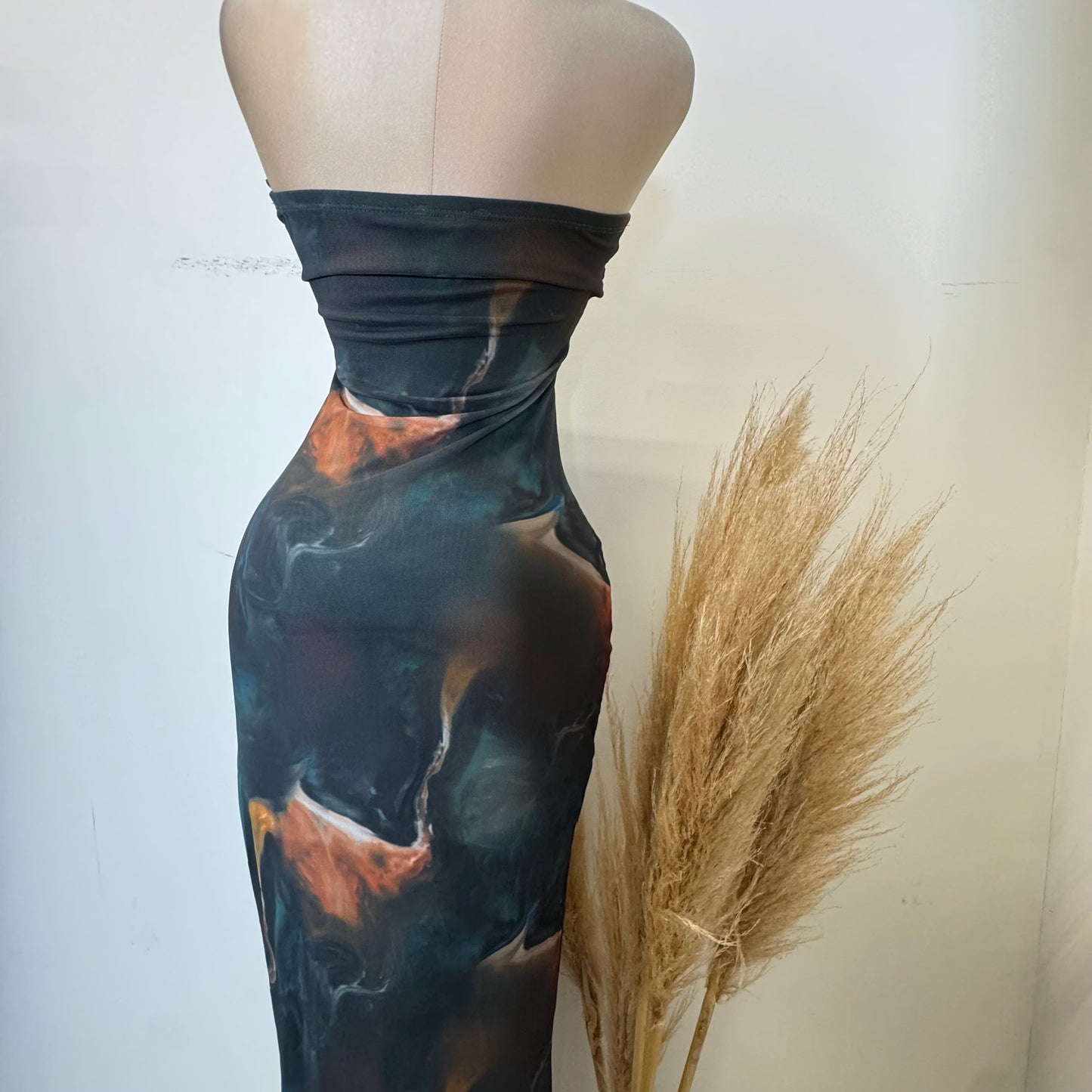 Tube Slit Maxi Dress-Multicolor