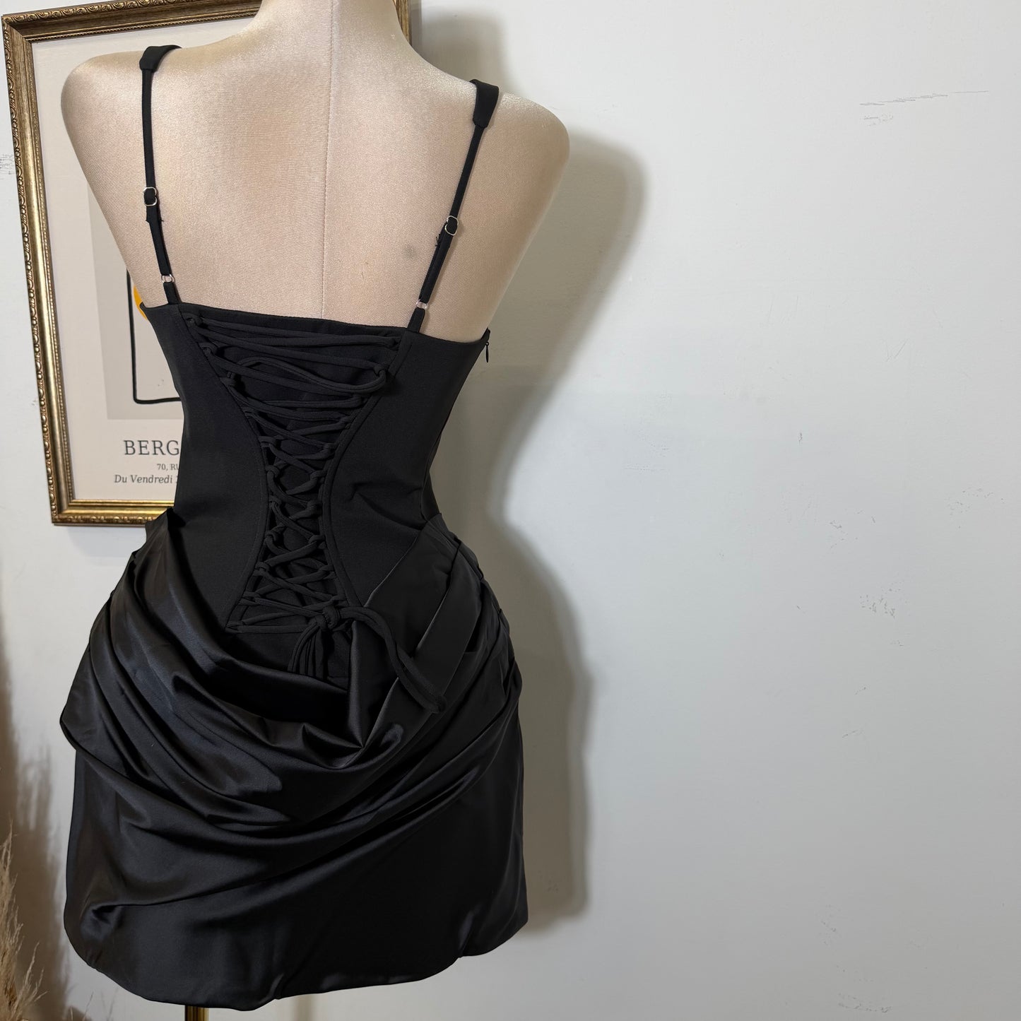 Satin Corset Cutout Mini Dress-Black