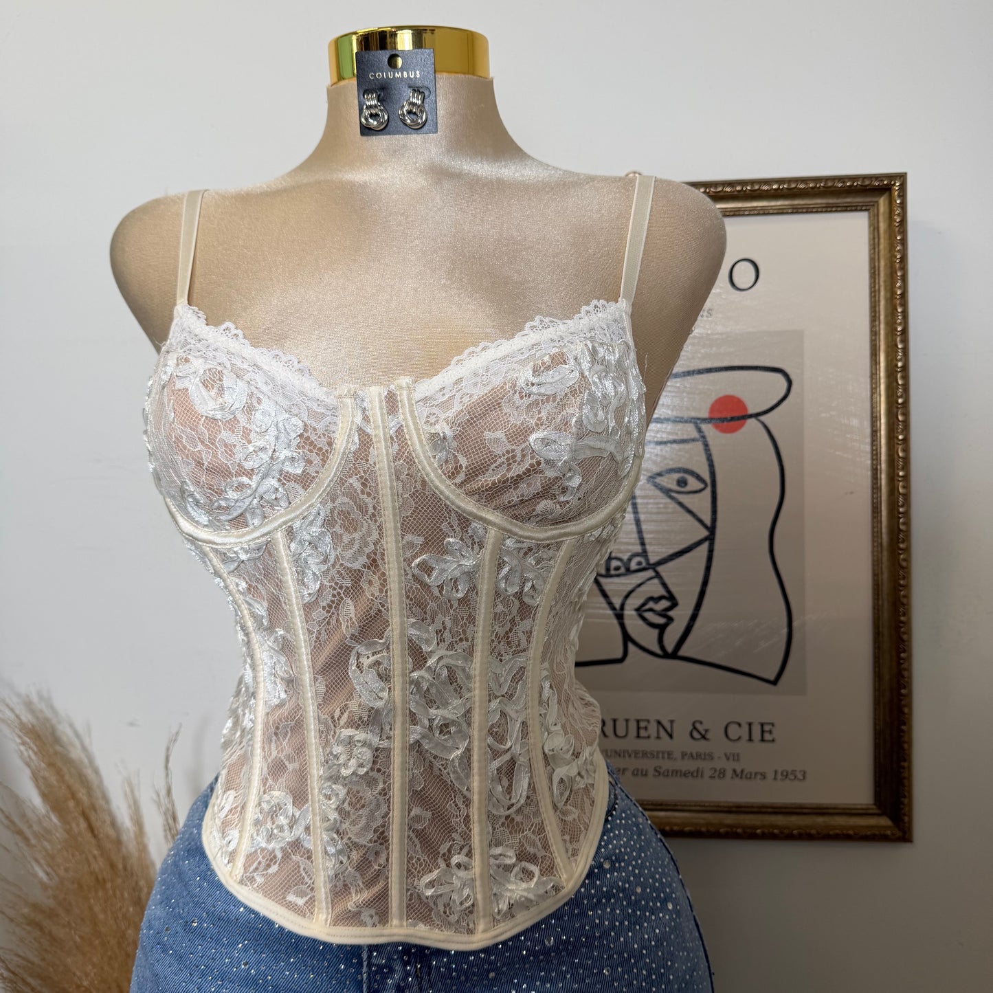 Lace Flower Wire Bra Corset-White