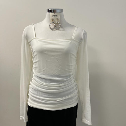 Ira Mesh Long Sleeve Top-White