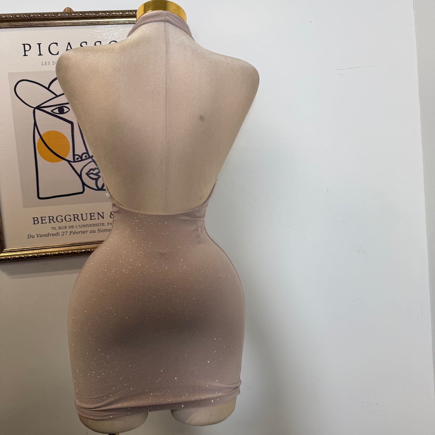 Sleeveless Halter Open Back  Mini Dress-TAUPE