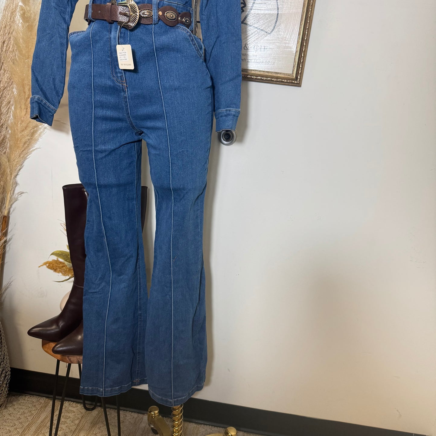 Denim Button Long Sleeve Jumpsuit -Dk denim