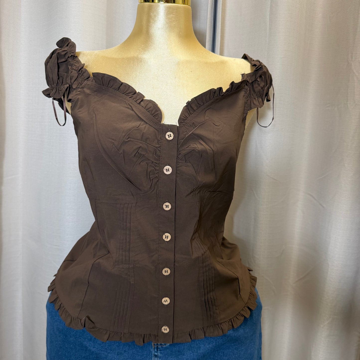 PL-Vneck Cap sleeve Top-Brown