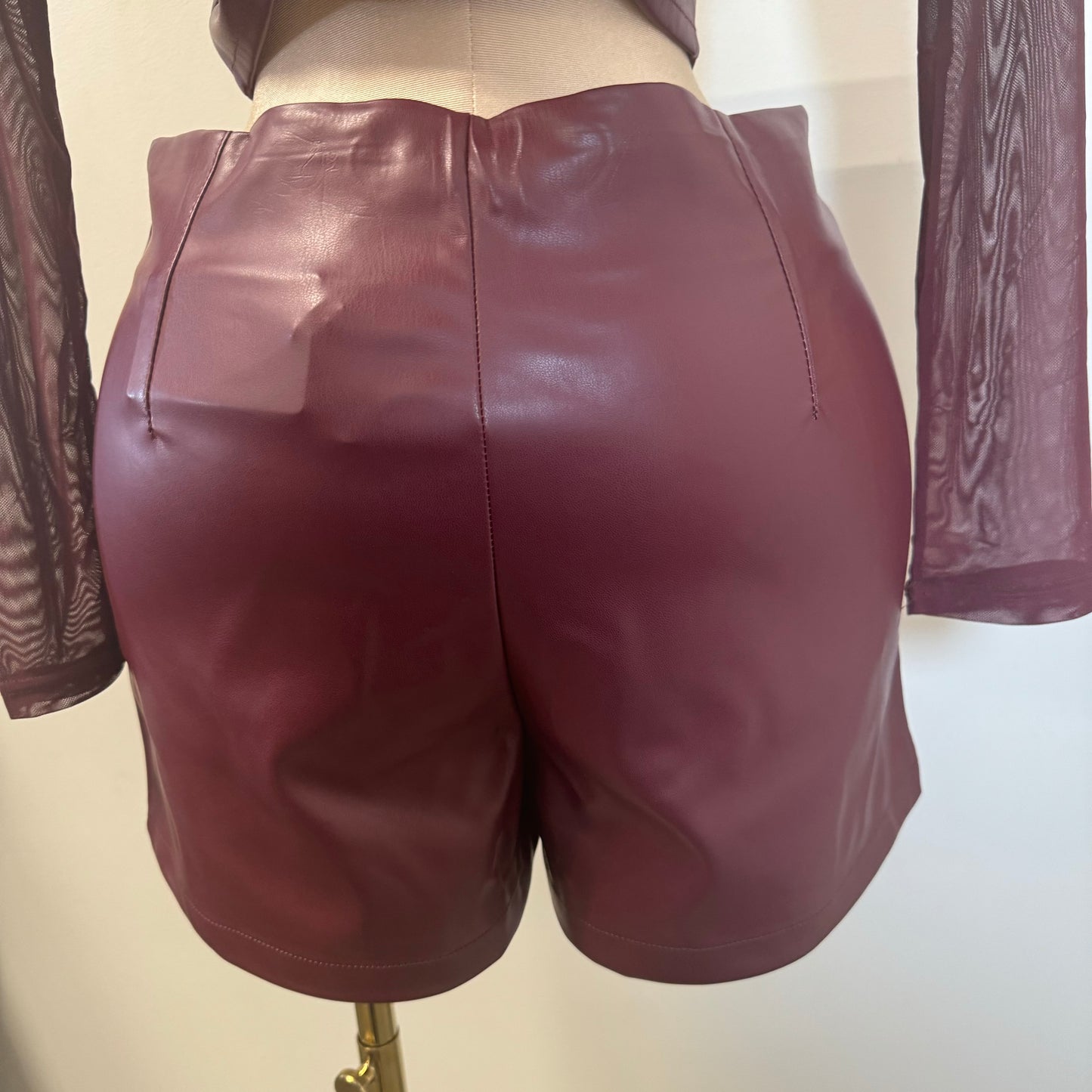 Kezia Leather Shorts-Burgundy