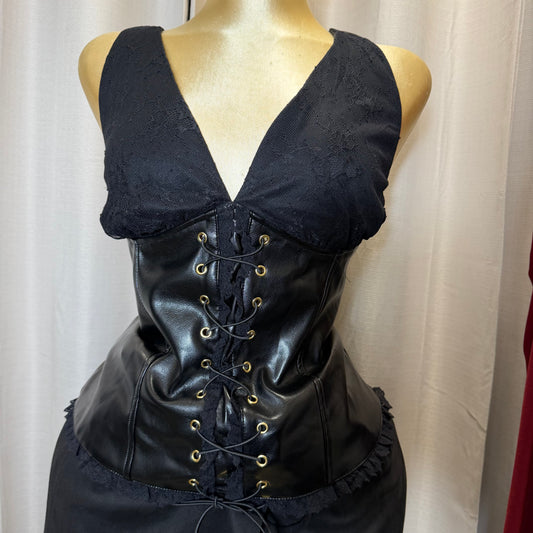 PL-Lace Up Leather Top-Black