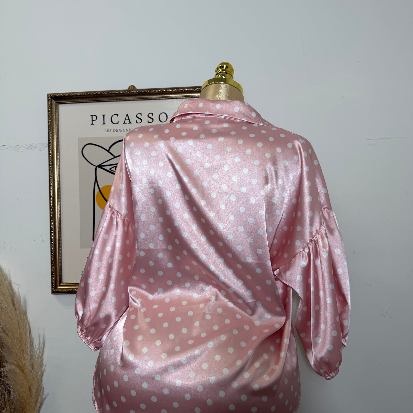 PL-Button Up Bomber Sleeve Blouse-Pink