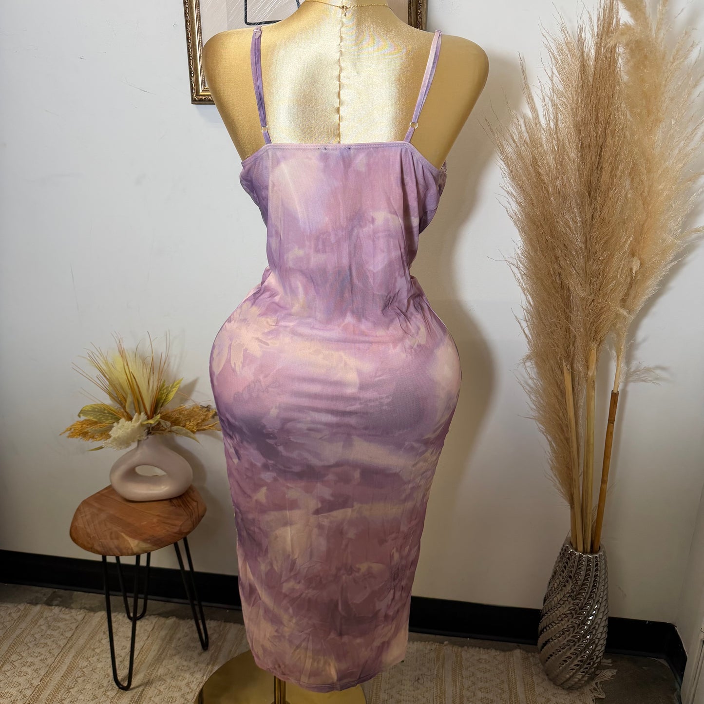 Drapped Cowl Neck Strappy Long Dress-Pink