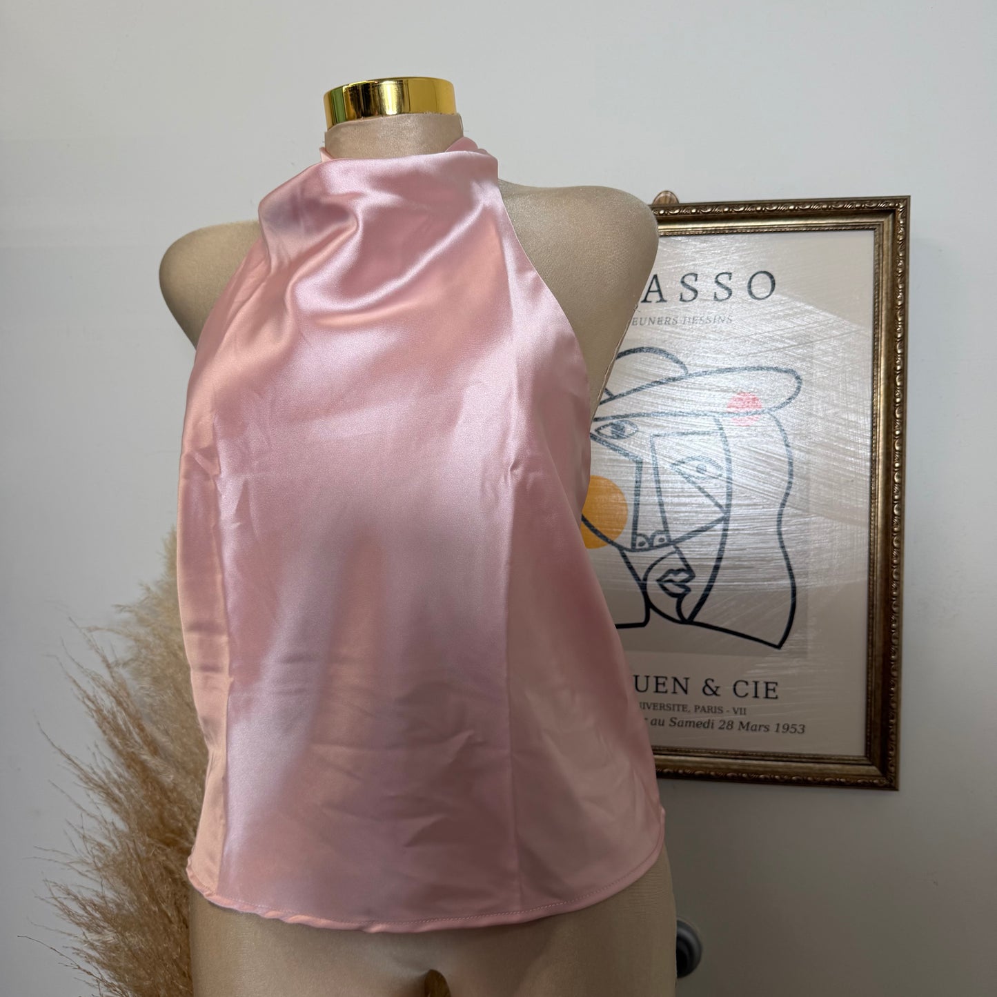 Satin Halter Top-Baby Pink