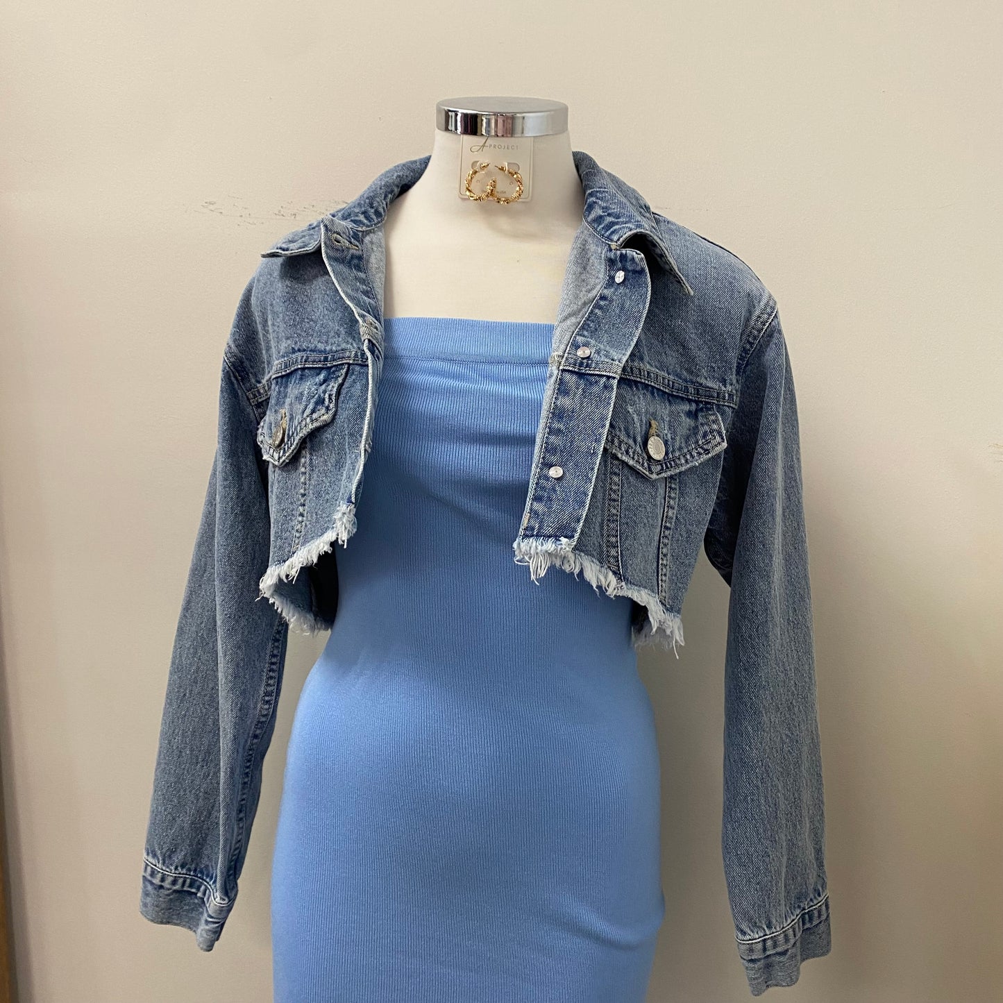 Crop Denim Jacket-Denim