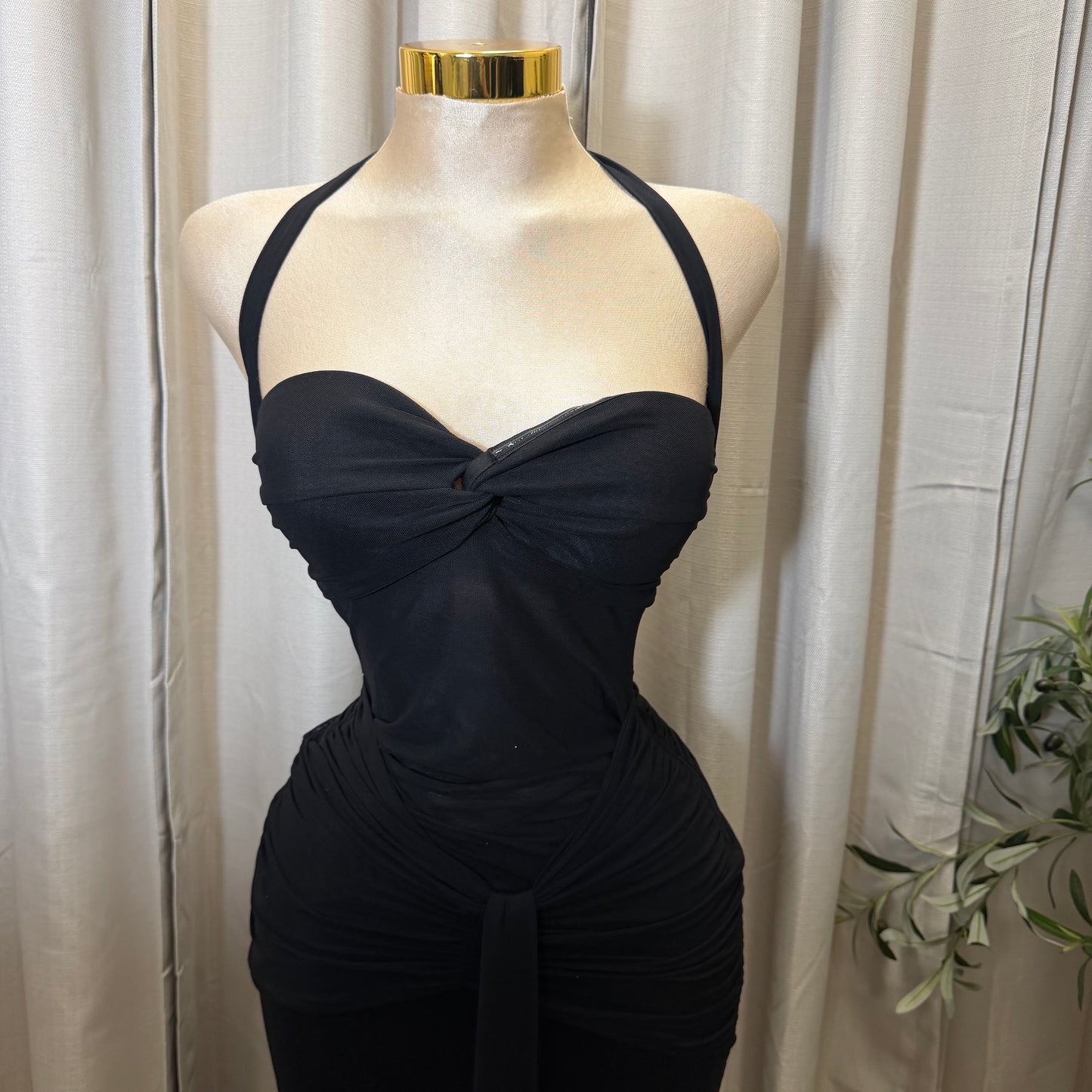 HALTER TWIST FRONT DRAPED MAXI DRESS-Black