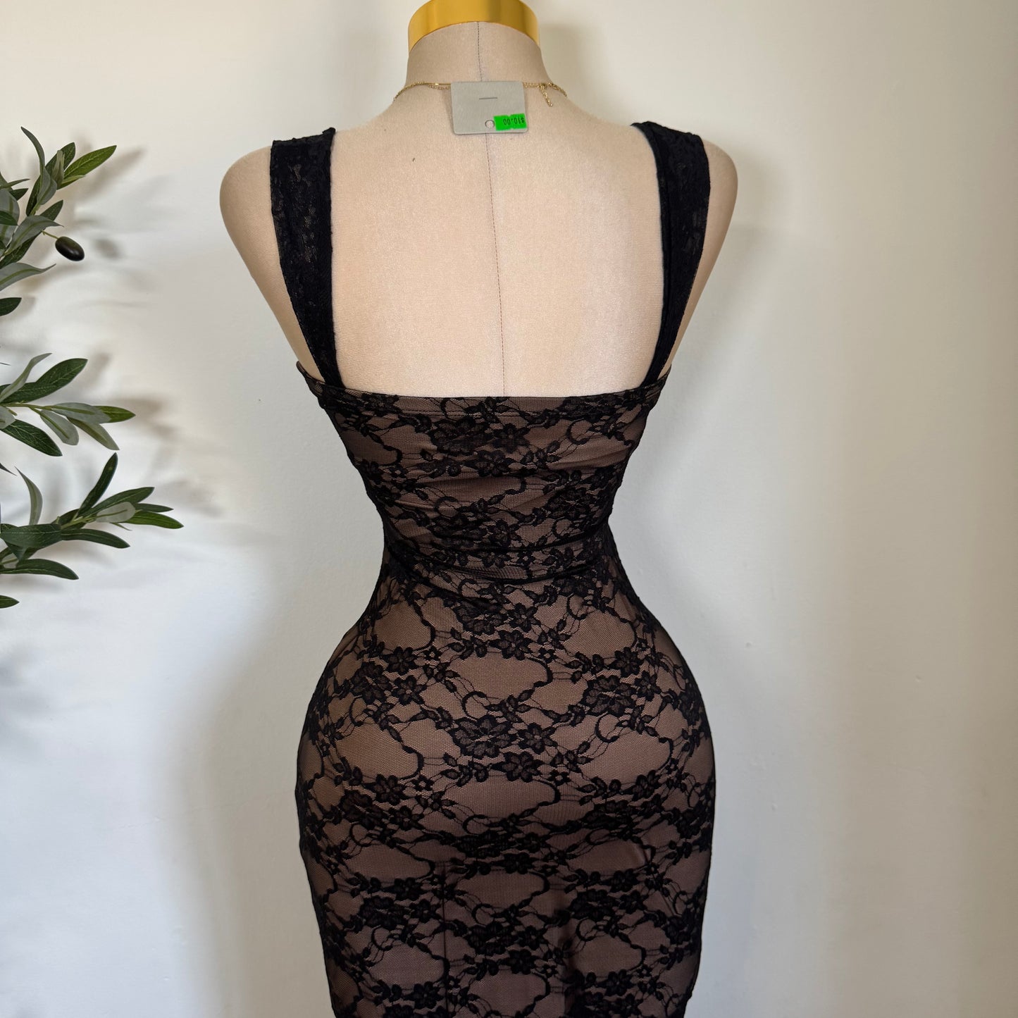 Lace Open Slit Dress-Black