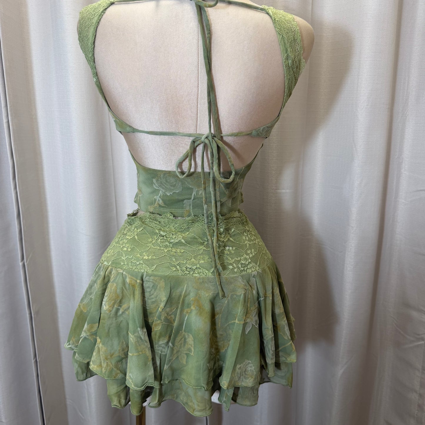 Lace Flower Skirt set-Green moss