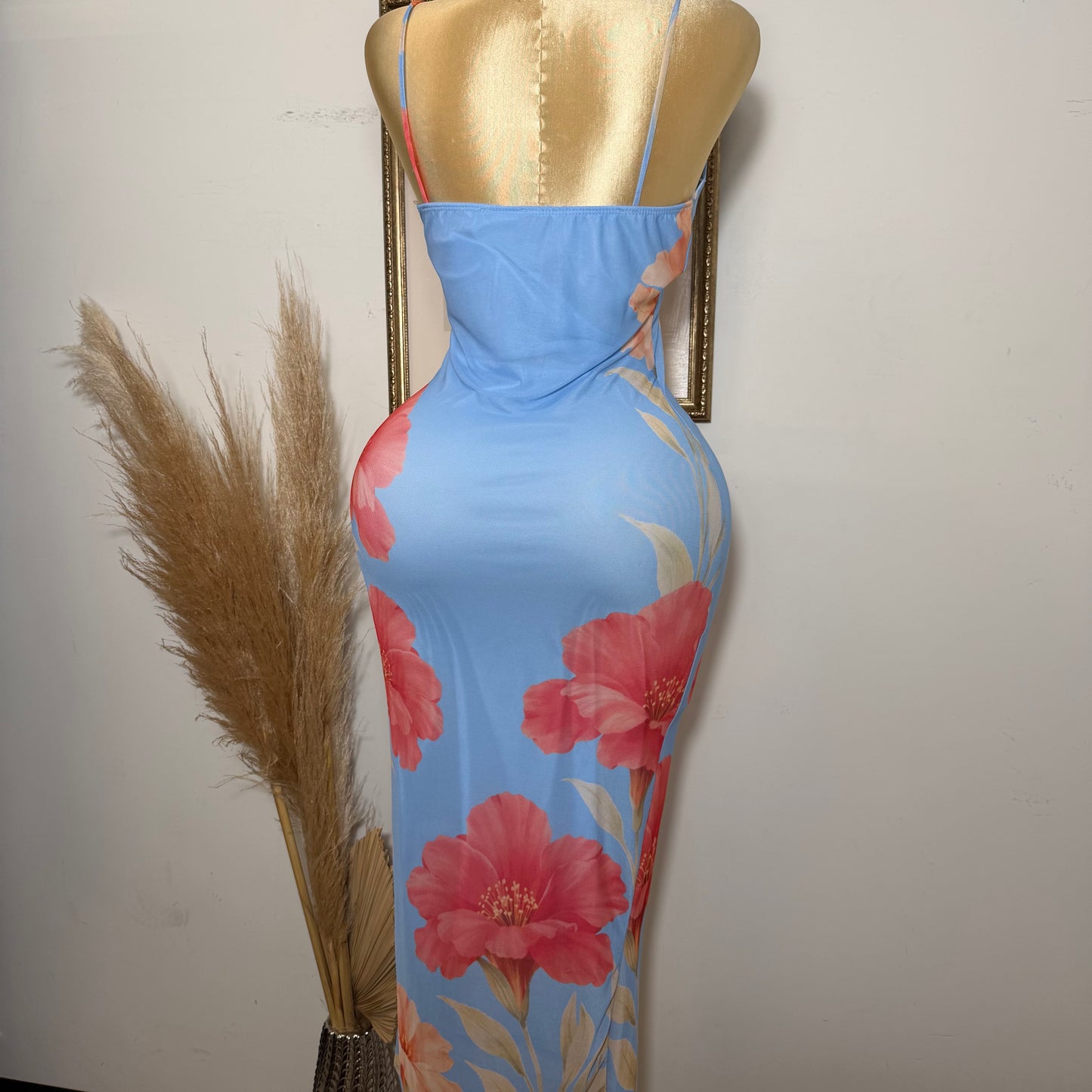 PL-Mesh Flower Strapless-Blue