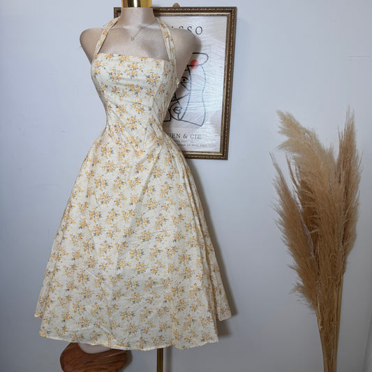 Halter corset Midi Dress-Yellow