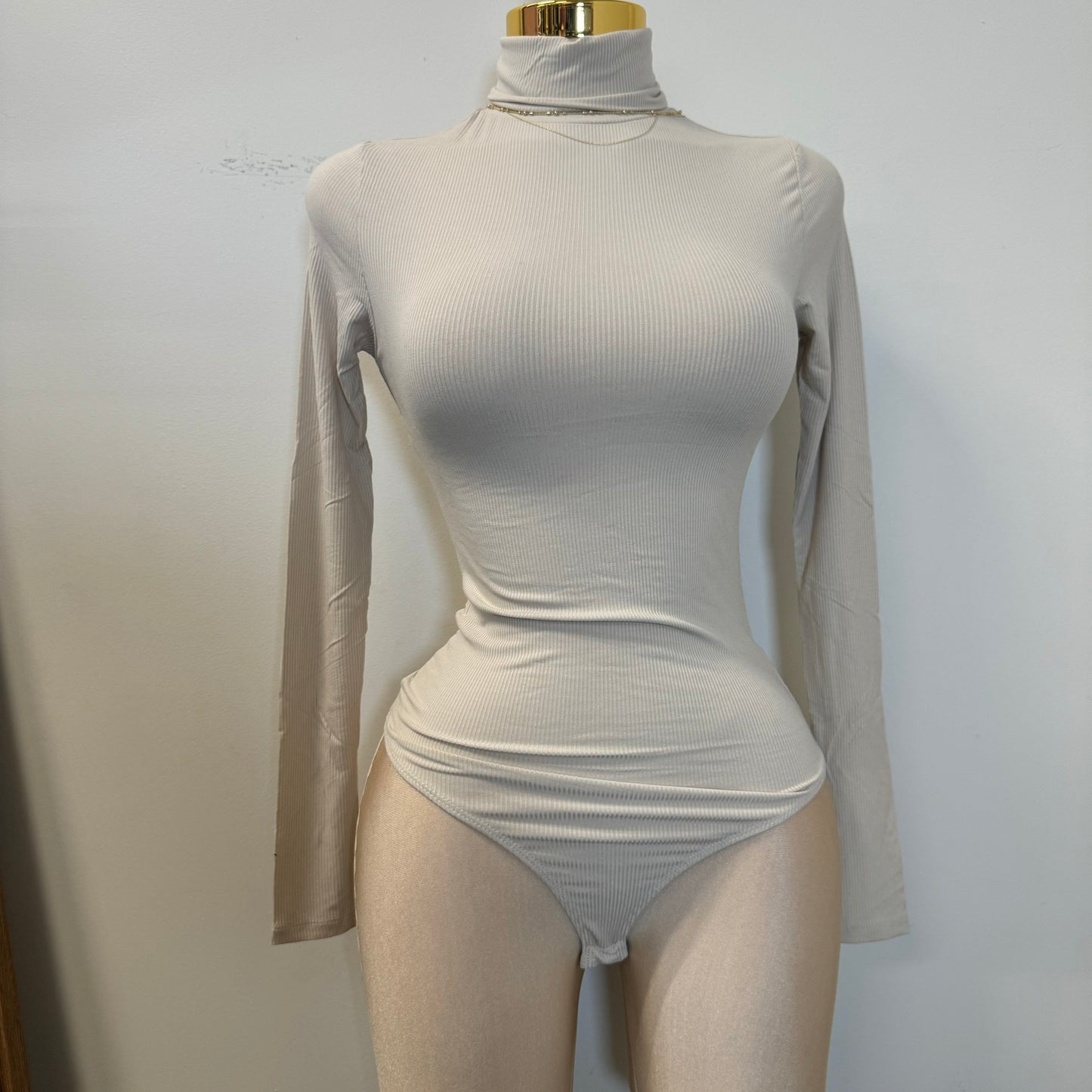 Long Sleeve Turtle Neck Bodysuit-Taupe