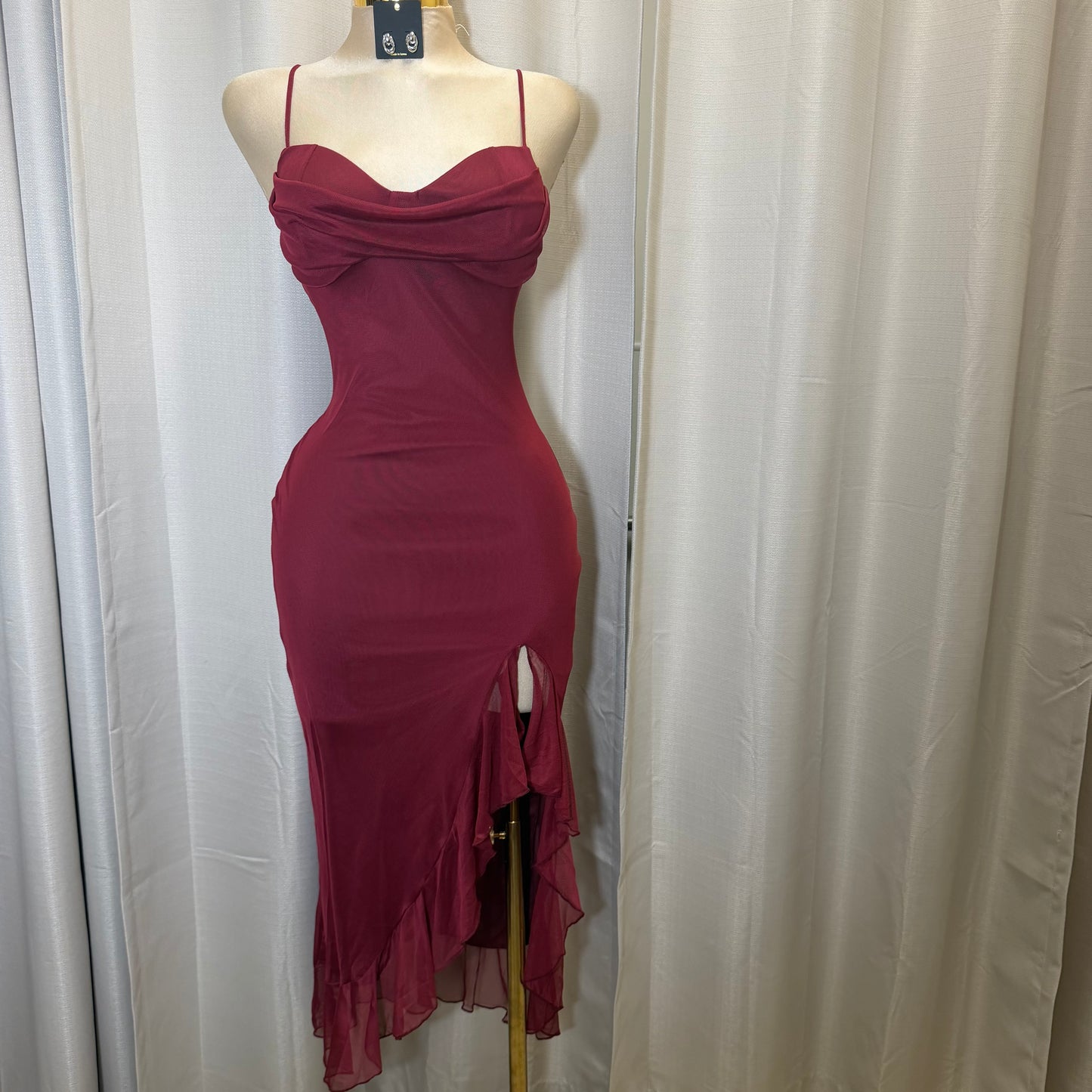 Mismaloya Mesh Dress-Burgundy